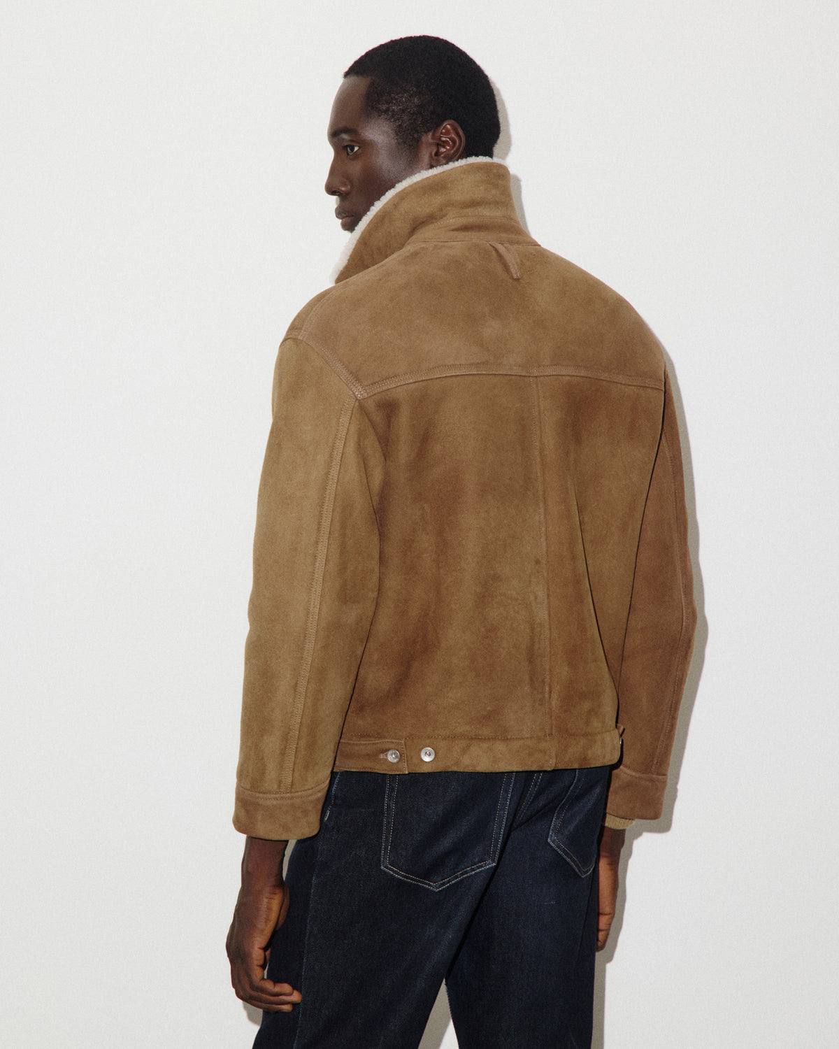 Zip jacket Henry in montone suede. Marrone - Sandal/Naturale