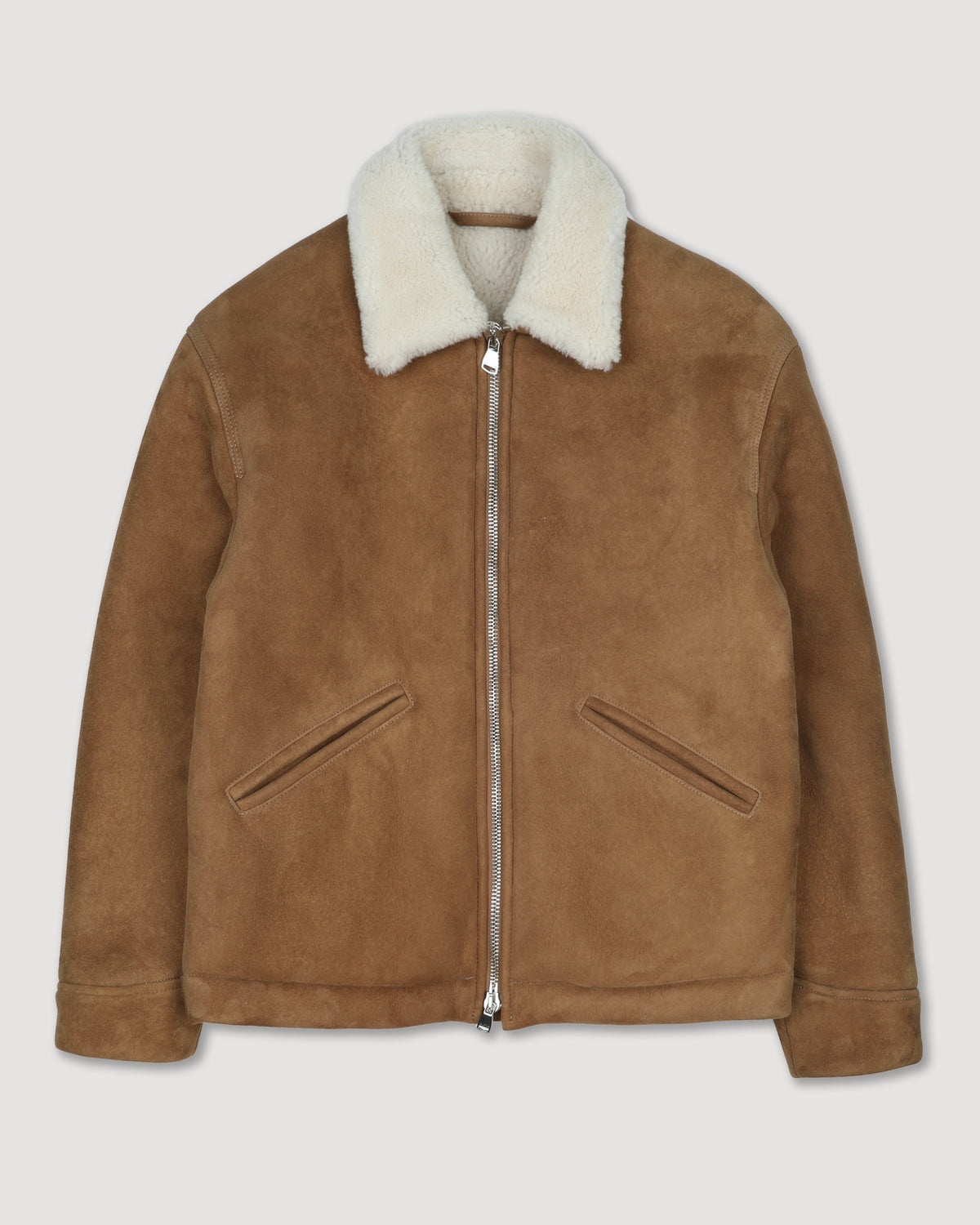 Zip jacket Henry in montone suede. Marrone - Sandal/Naturale