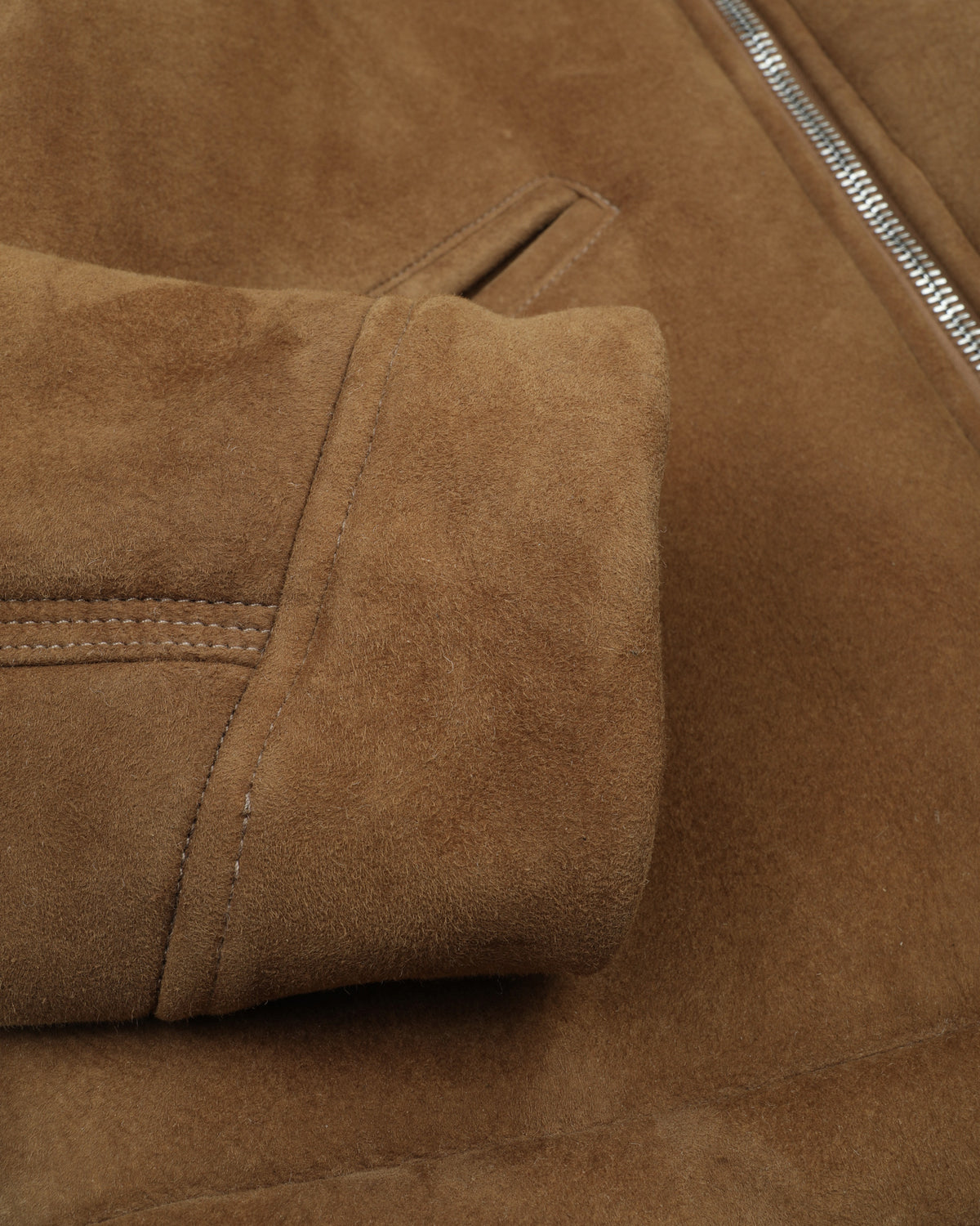 Zip jacket Henry in montone suede. Marrone - Sandal/Naturale