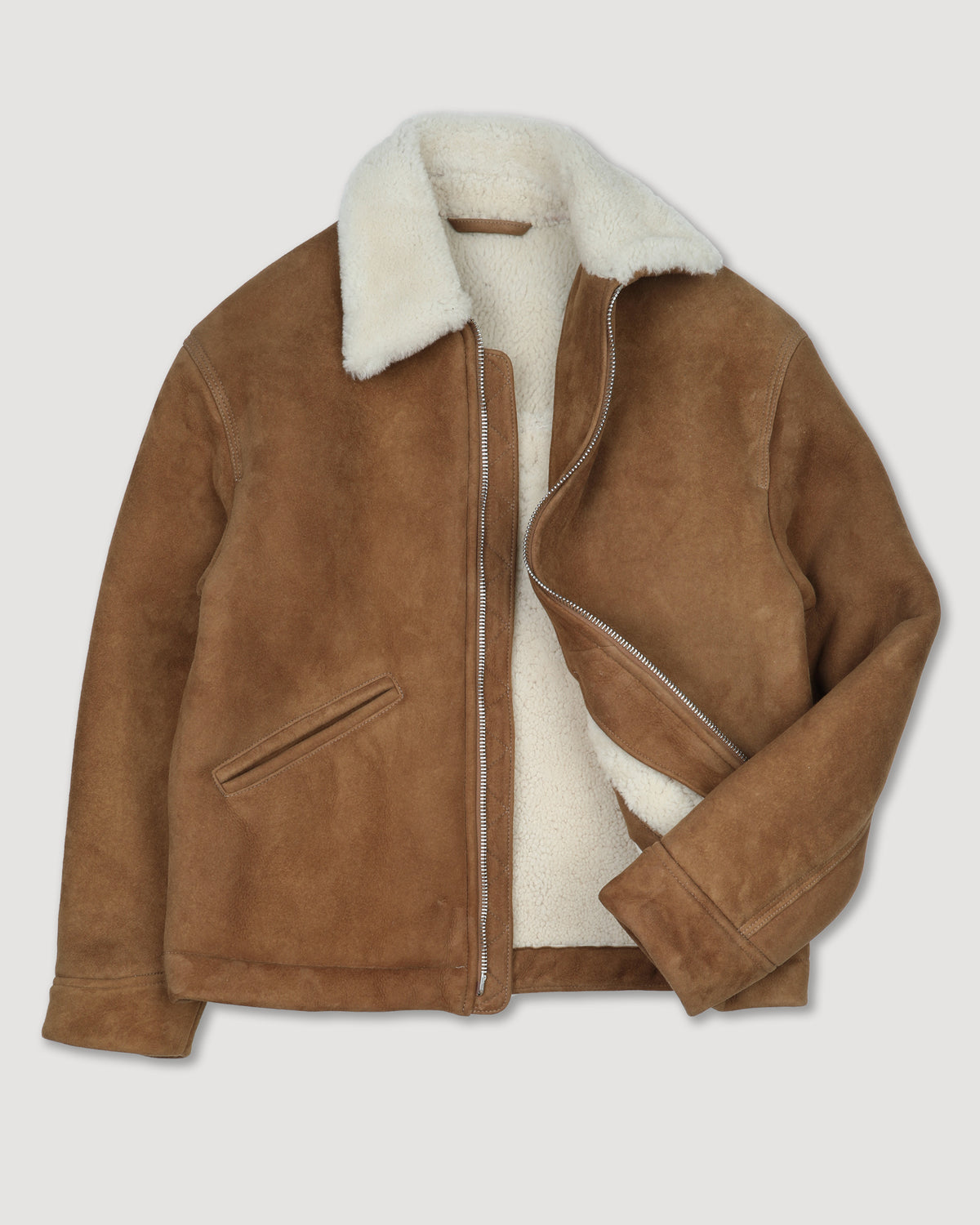 Zip jacket Henry in montone suede. Marrone - Sandal/Naturale