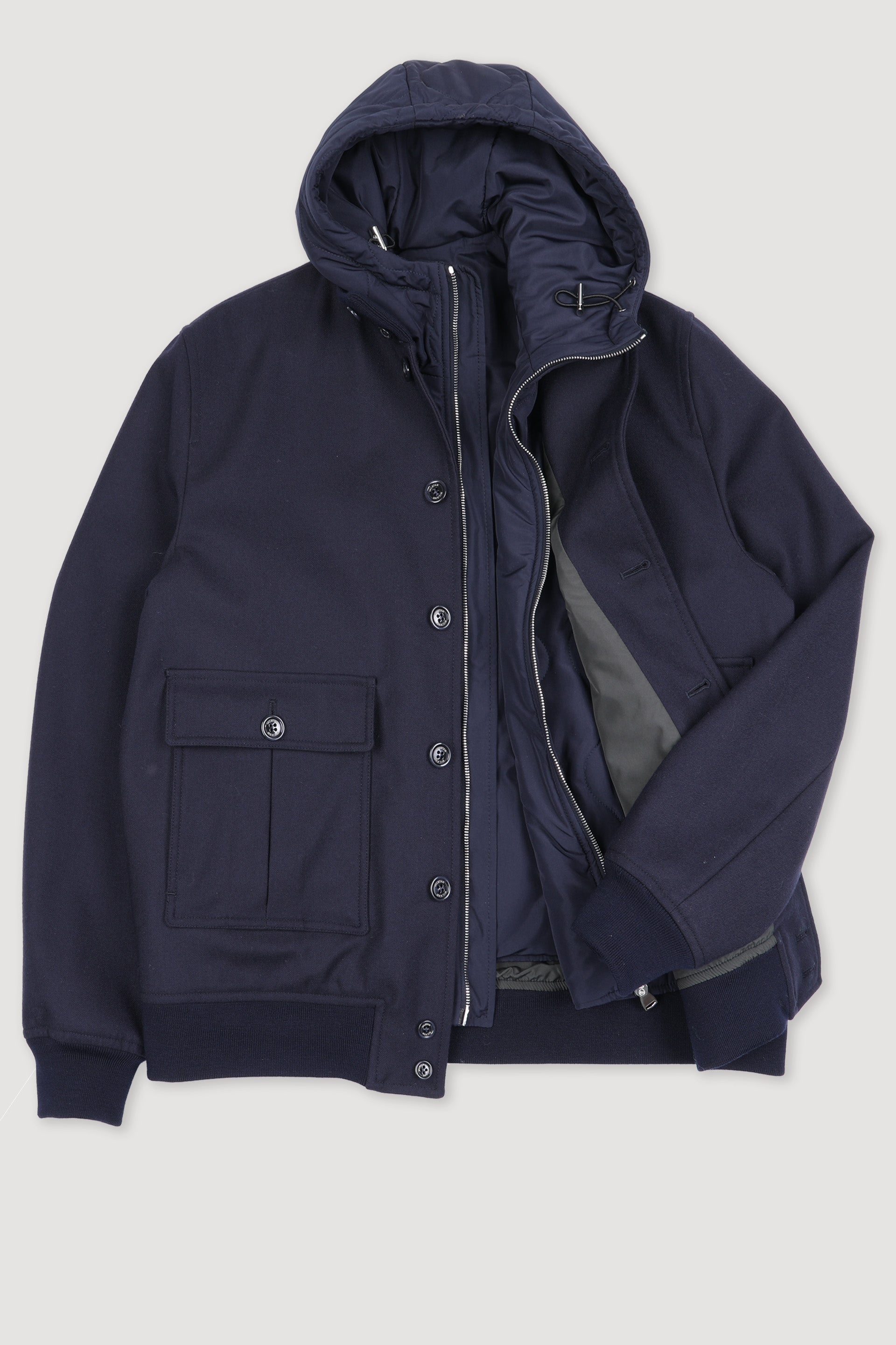 Giubbotto Valstarino in flanella di lana water repellent con gilet interno staccabile. Blu - Blue