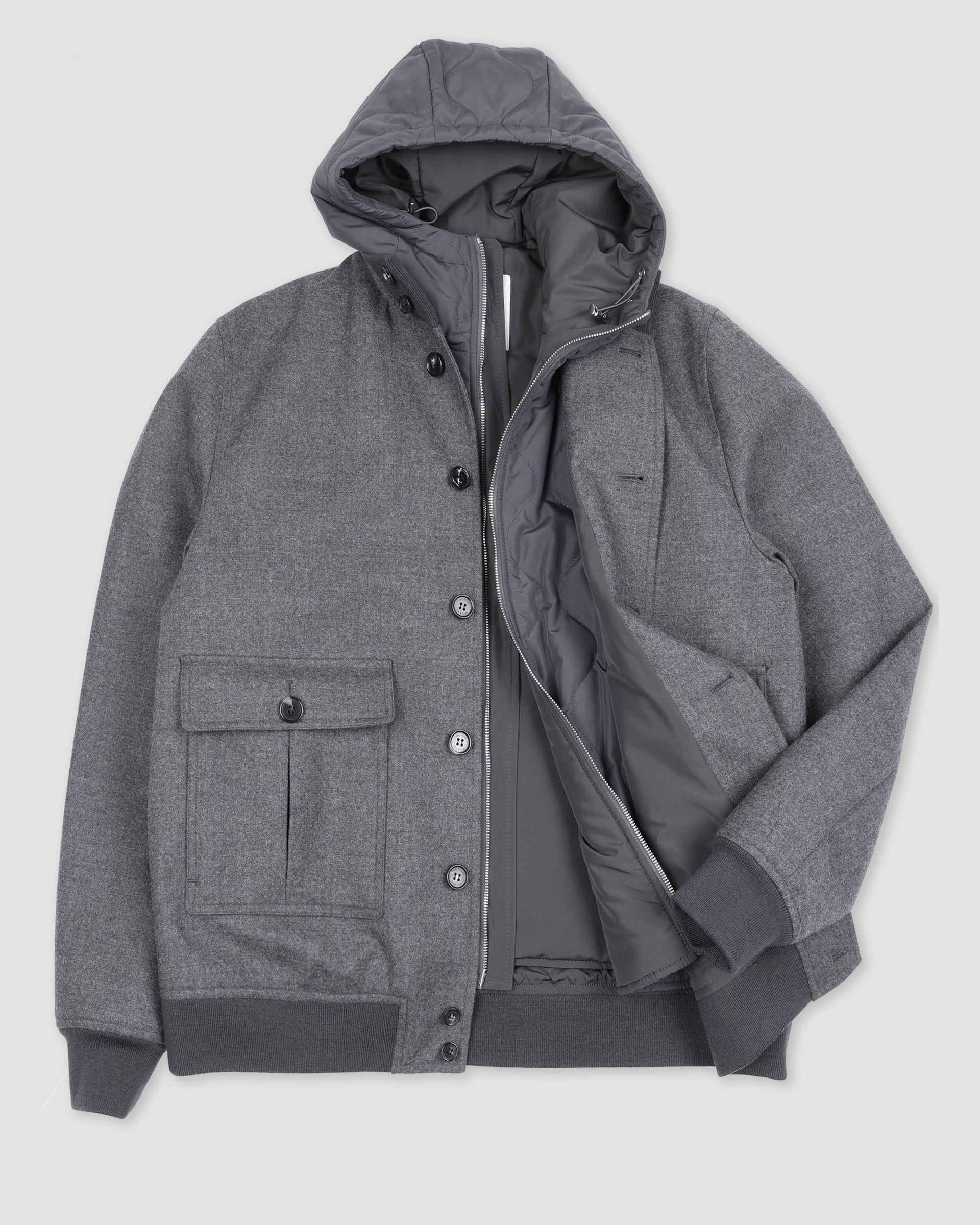 Giubbotto Valstarino in flanella di lana water repellent con gilet interno staccabile. Grigio - Dark grey