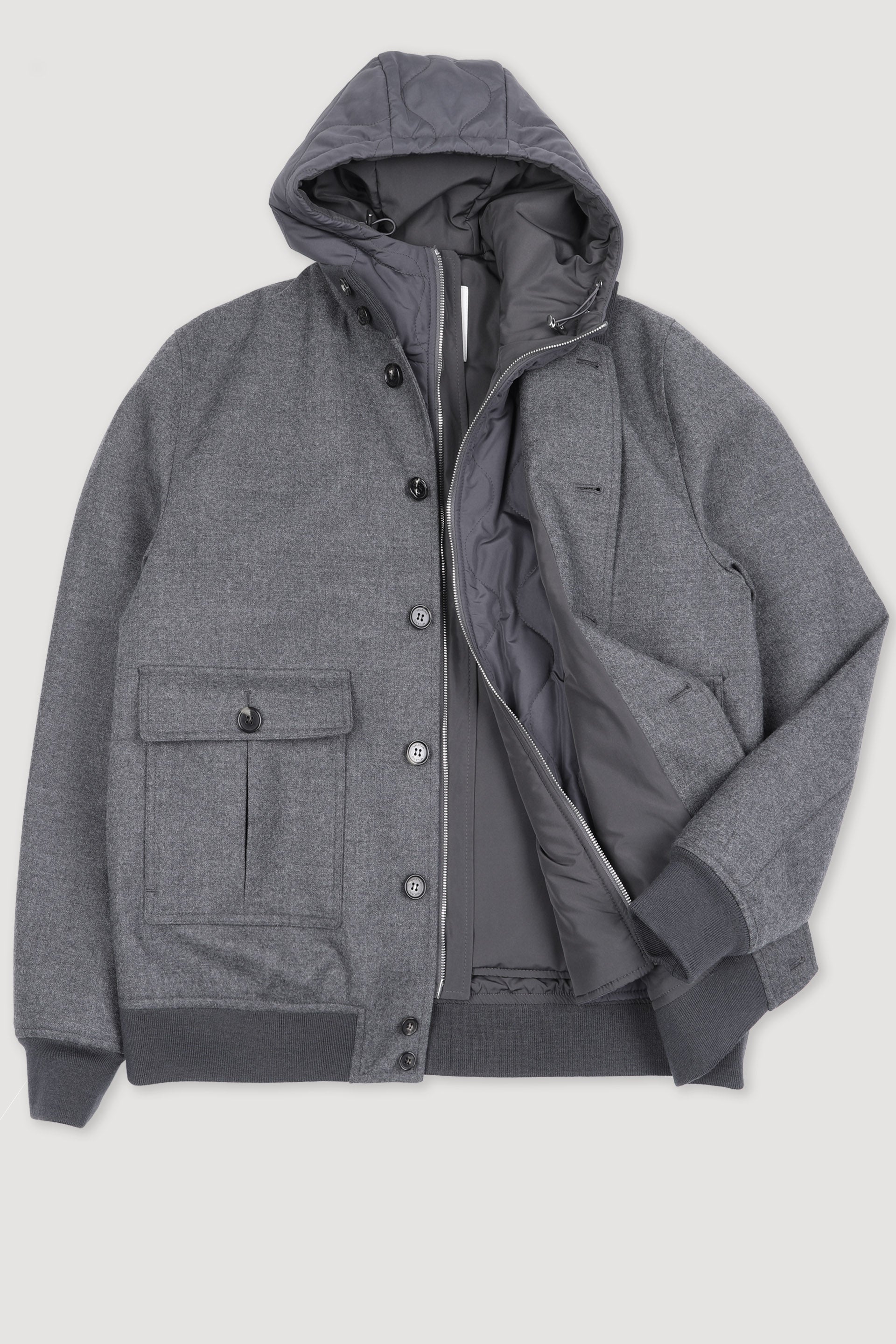 Giubbotto Valstarino in flanella di lana water repellent con gilet interno staccabile. Grigio - Dark grey