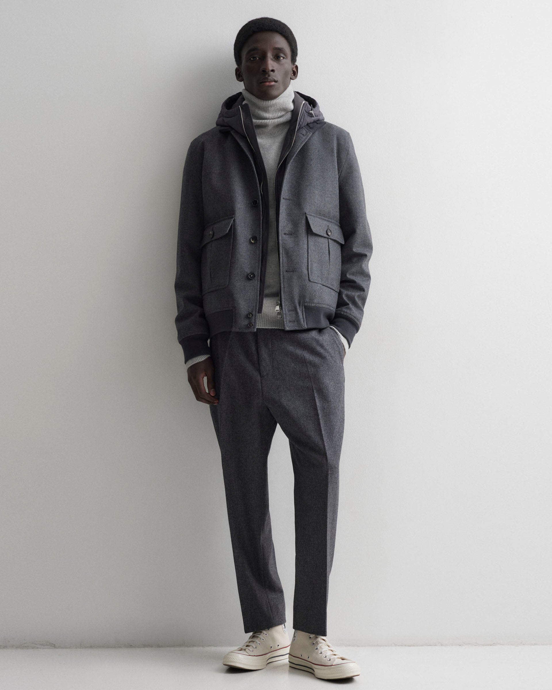 Giubbotto Valstarino in flanella di lana water repellent con gilet interno staccabile. Grigio - Dark grey