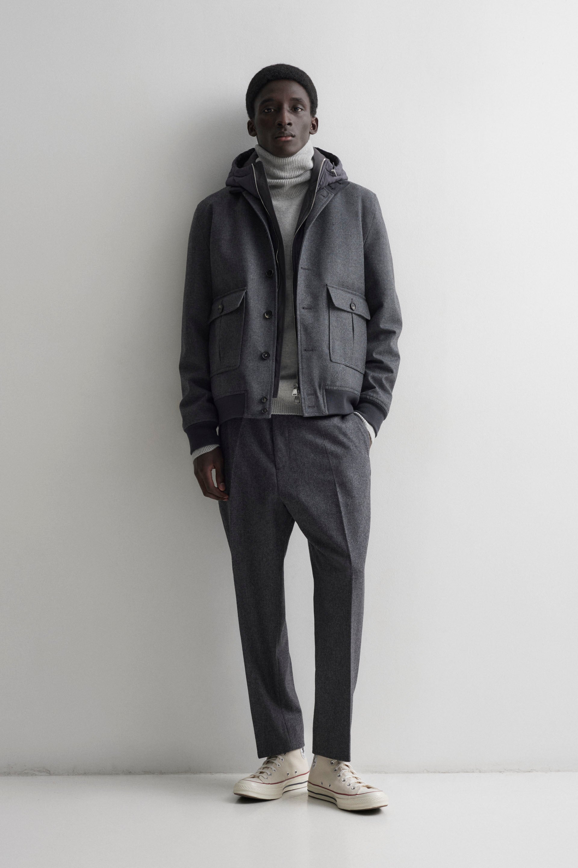 Giubbotto Valstarino in flanella di lana water repellent con gilet interno staccabile. Grigio - Dark grey