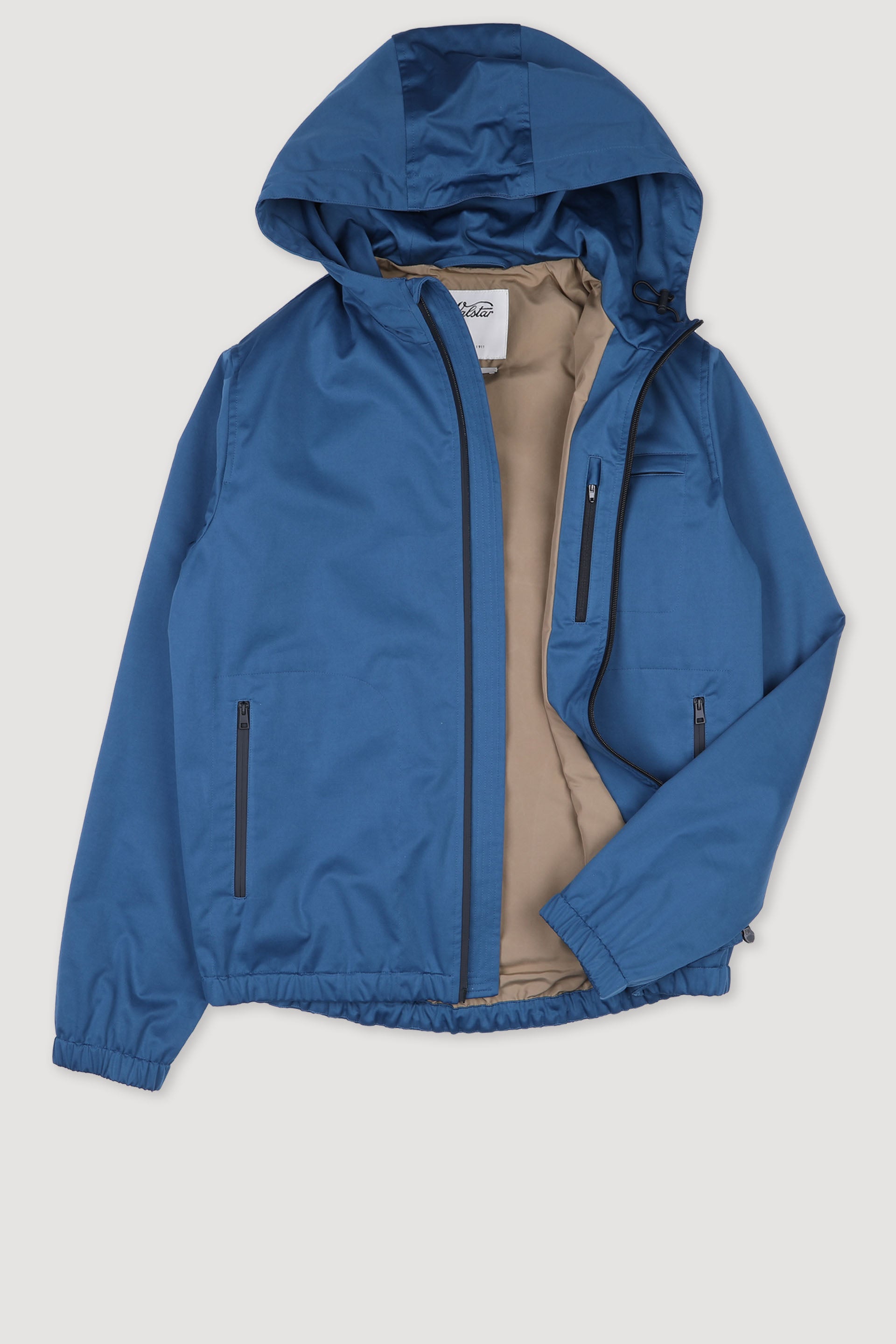 Hooded zip jacket in 2 layer bonded techno fabric. Lined. Blue - Ottan