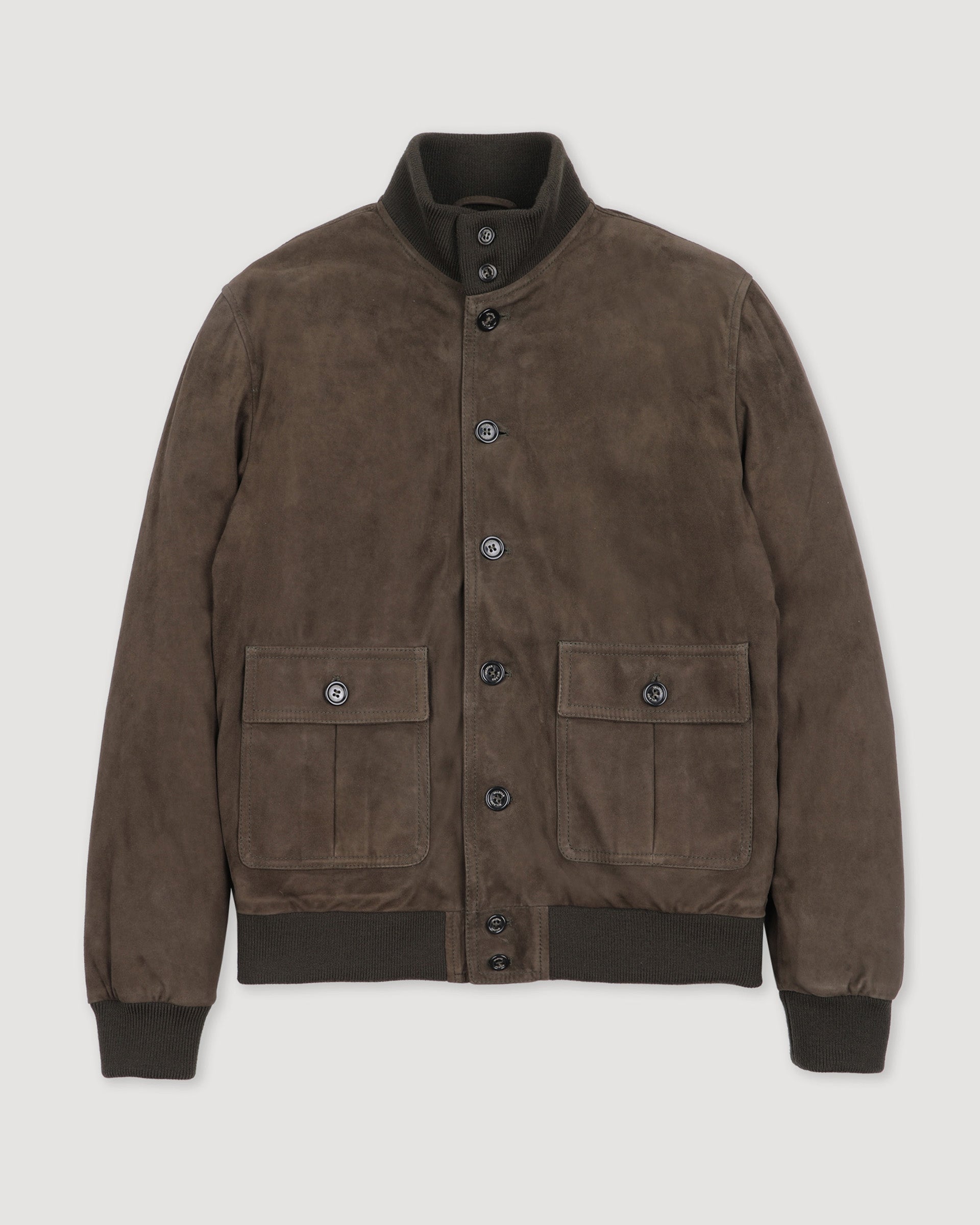 Giubbotto Valstarino in suede imbottito in piuma con loop su collo dietro. Verde - Muschio