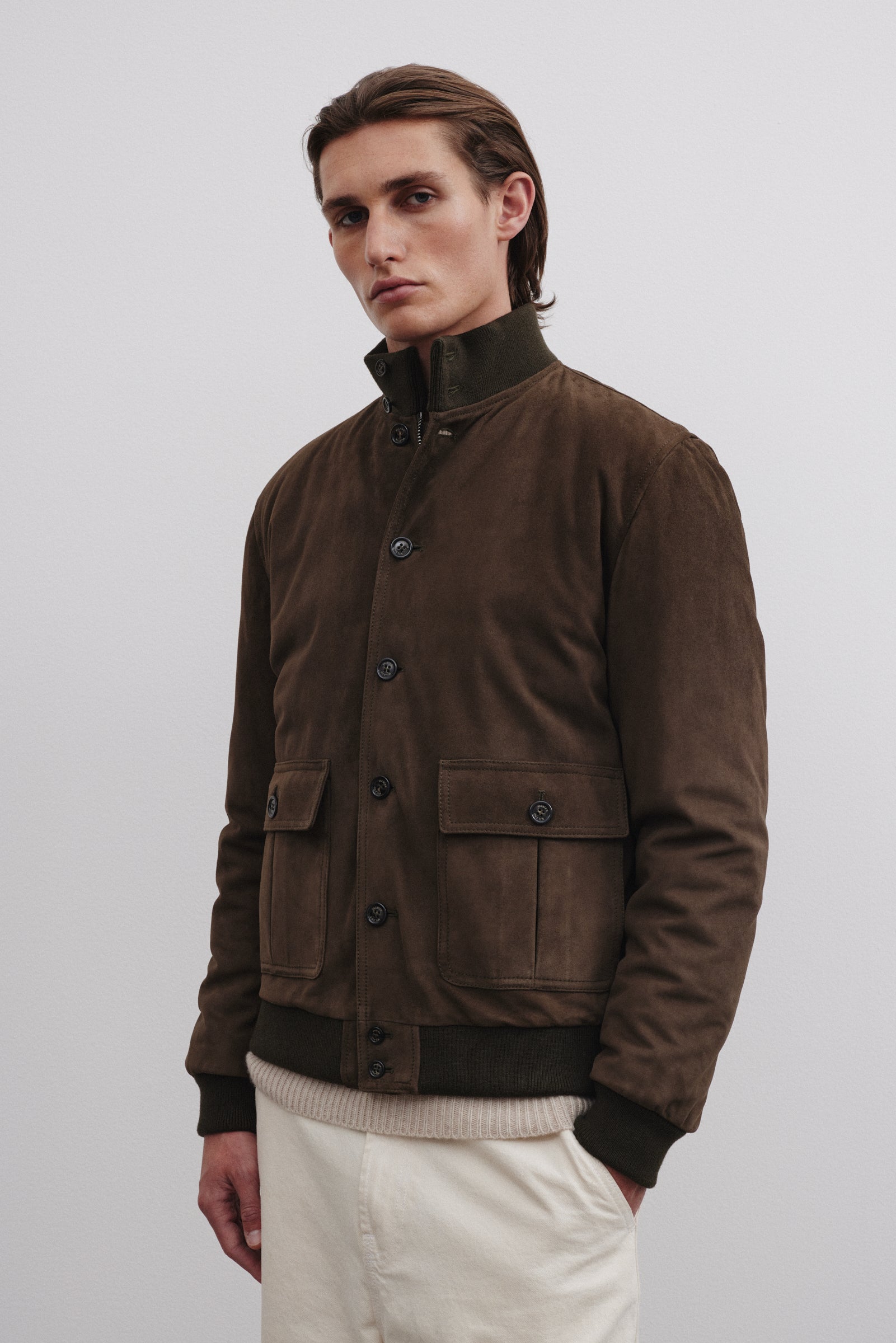 GIUBBOTTO VALSTARINO IMBOTTITO PIUMA, SUEDE - Dark olive