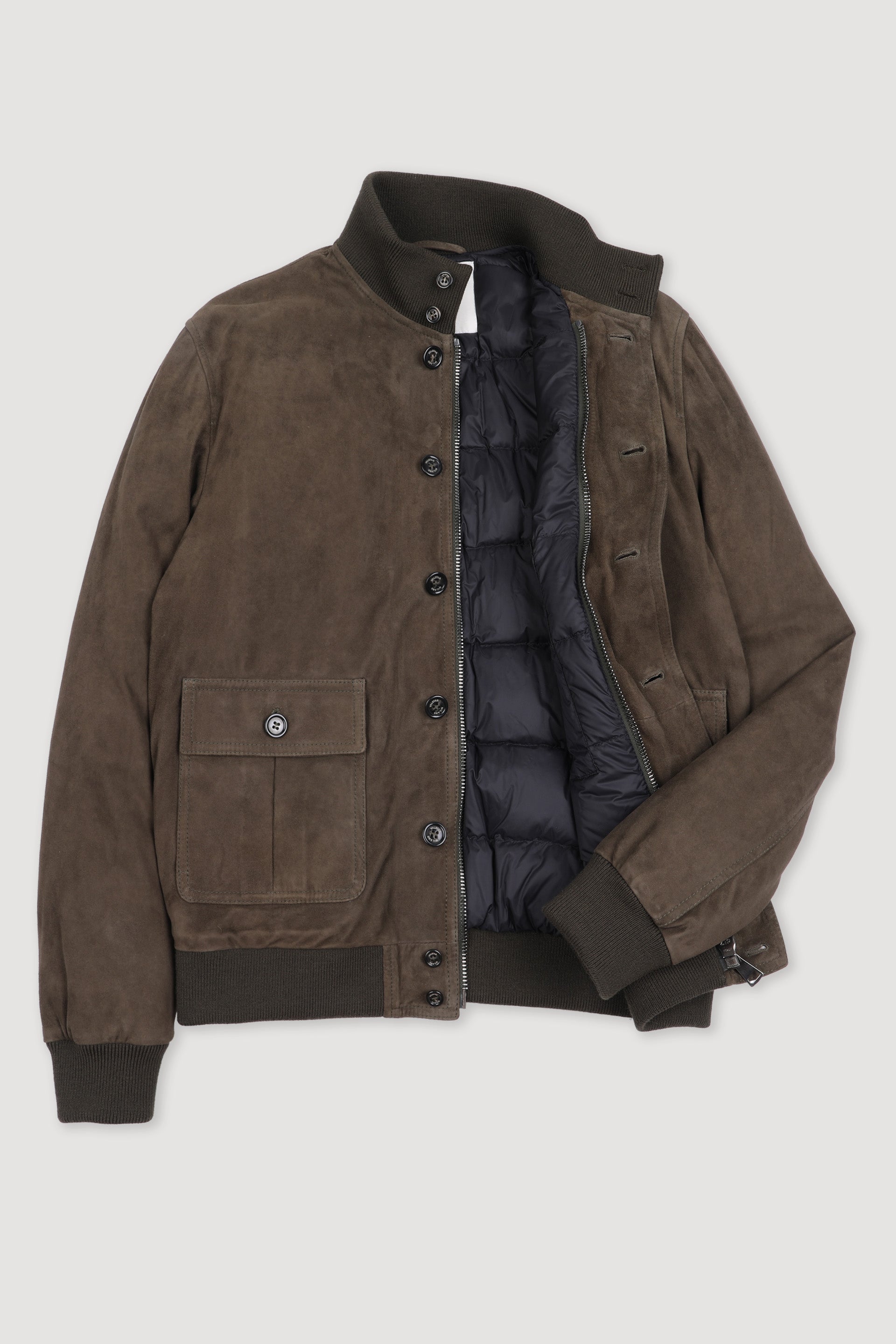 GIUBBOTTO VALSTARINO IMBOTTITO PIUMA, SUEDE - Dark olive