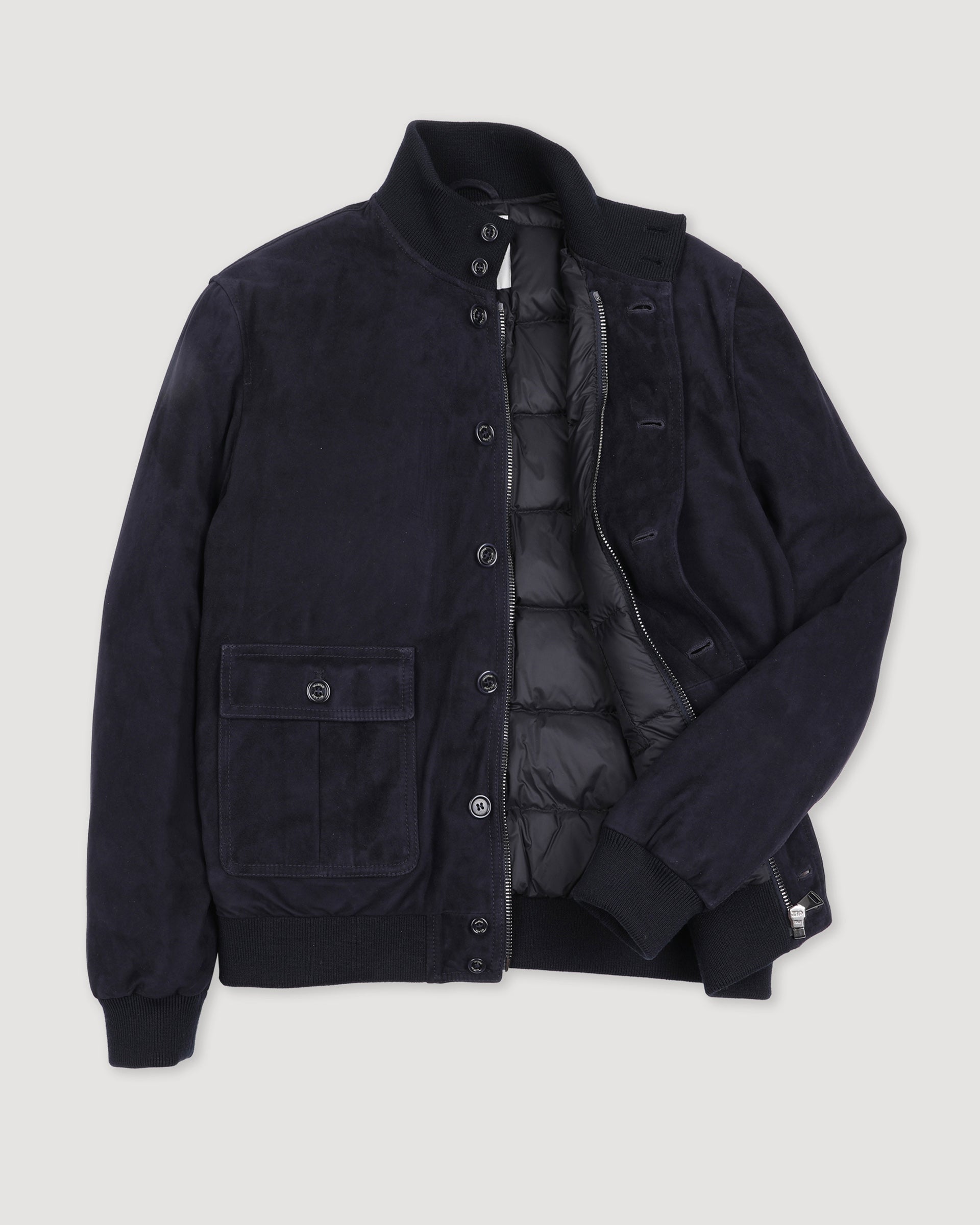 Giubbotto Valstarino in suede imbottito in piuma con loop su collo dietro. Blu - Dark blue