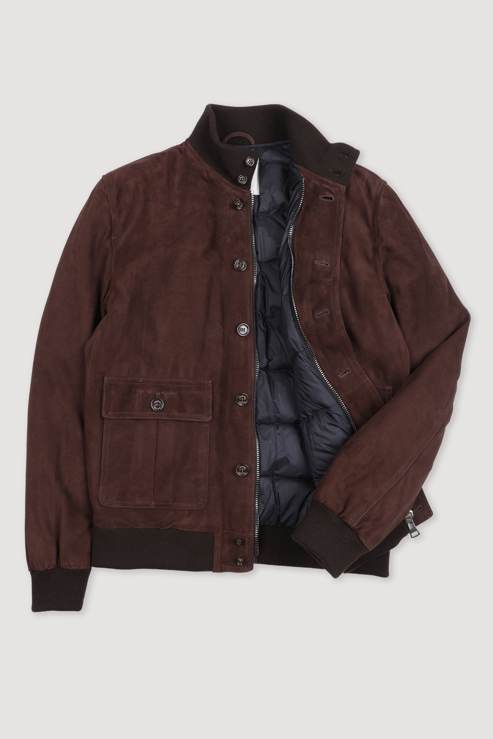 Giubbotto Valstarino in suede imbottito in piuma. Marrone - Caffè