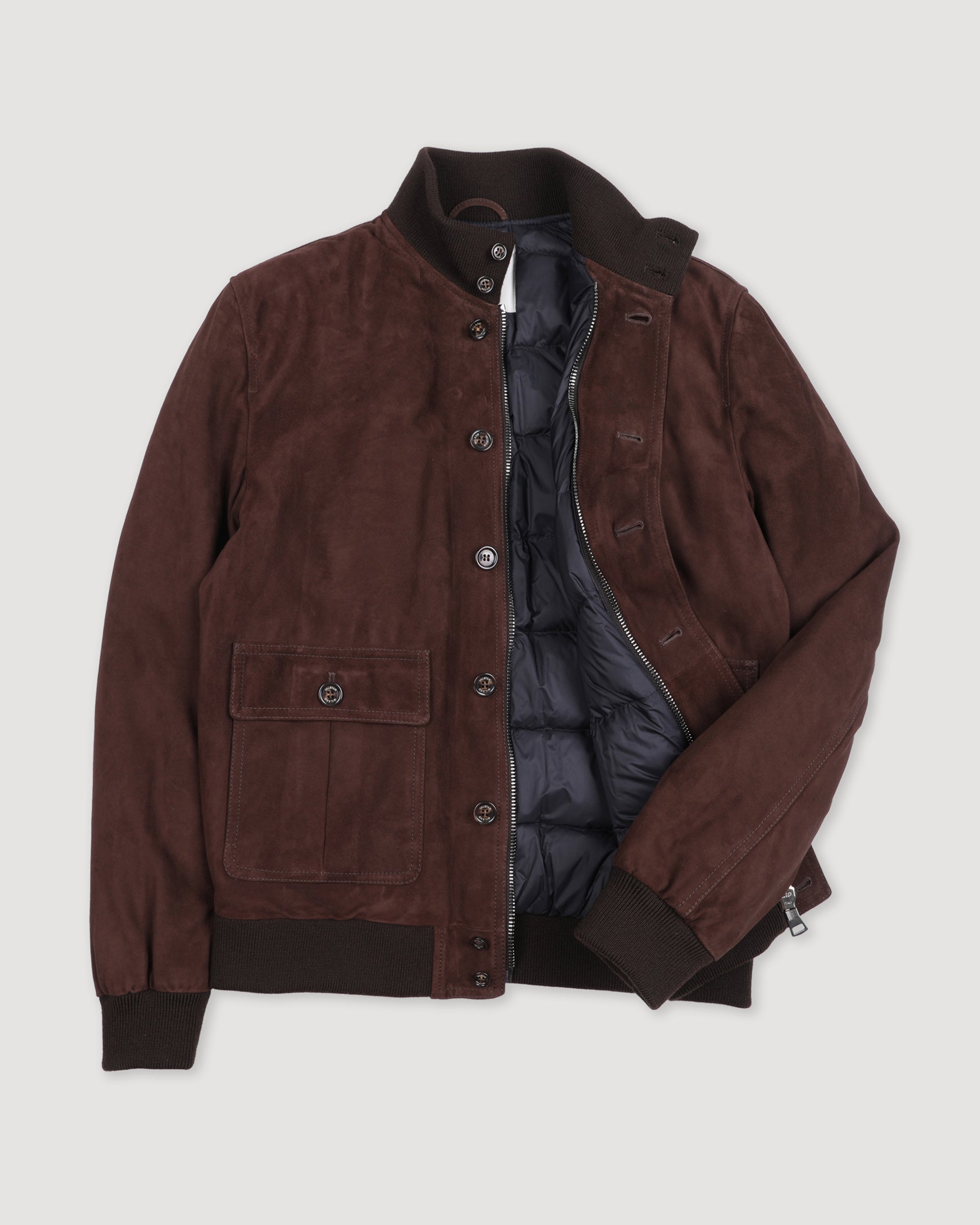 Giubbotto Valstarino in suede imbottito in piuma. Marrone - Caffè