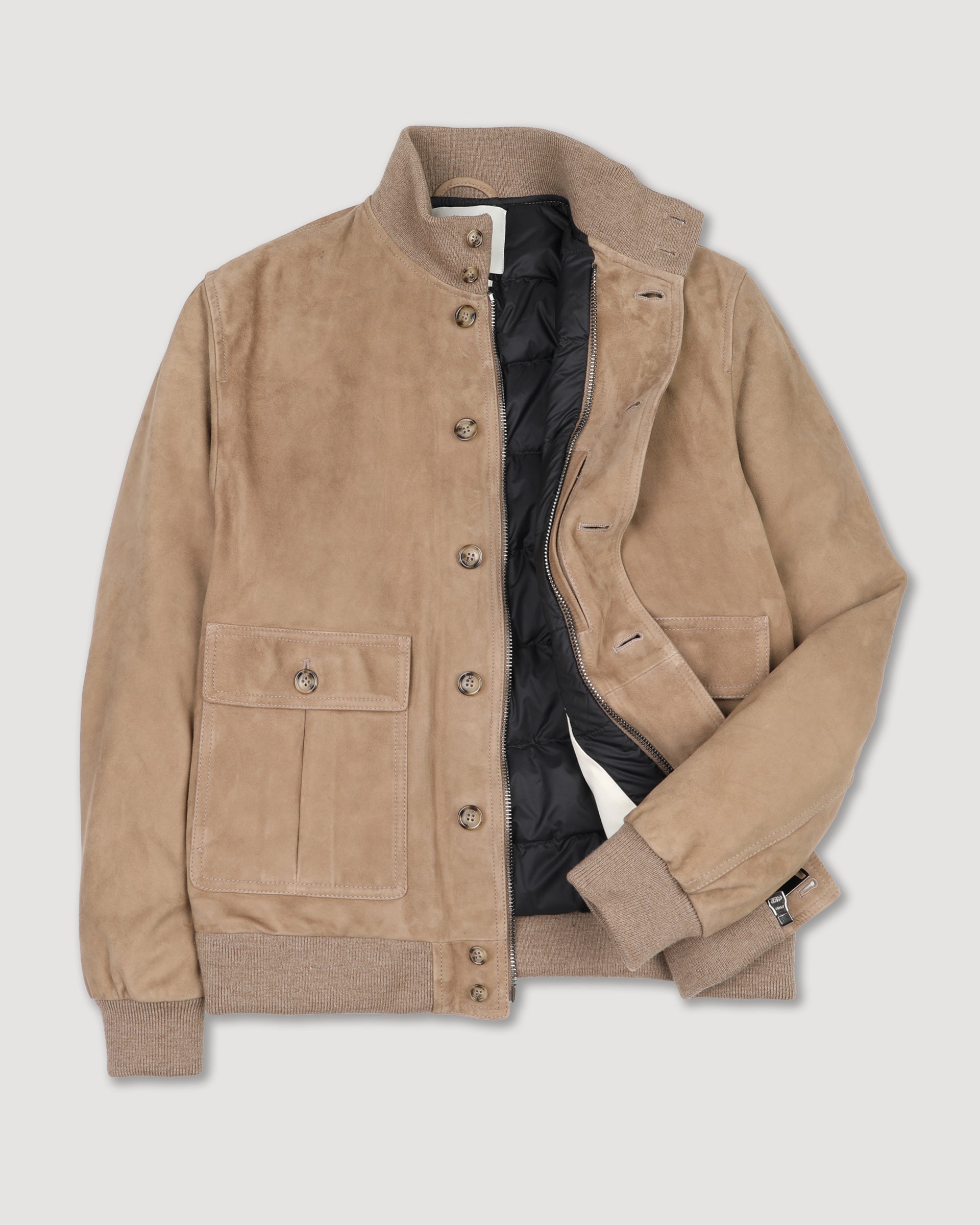 Giubbotto Valstarino in suede imbottito in piuma. Marrone - Grege