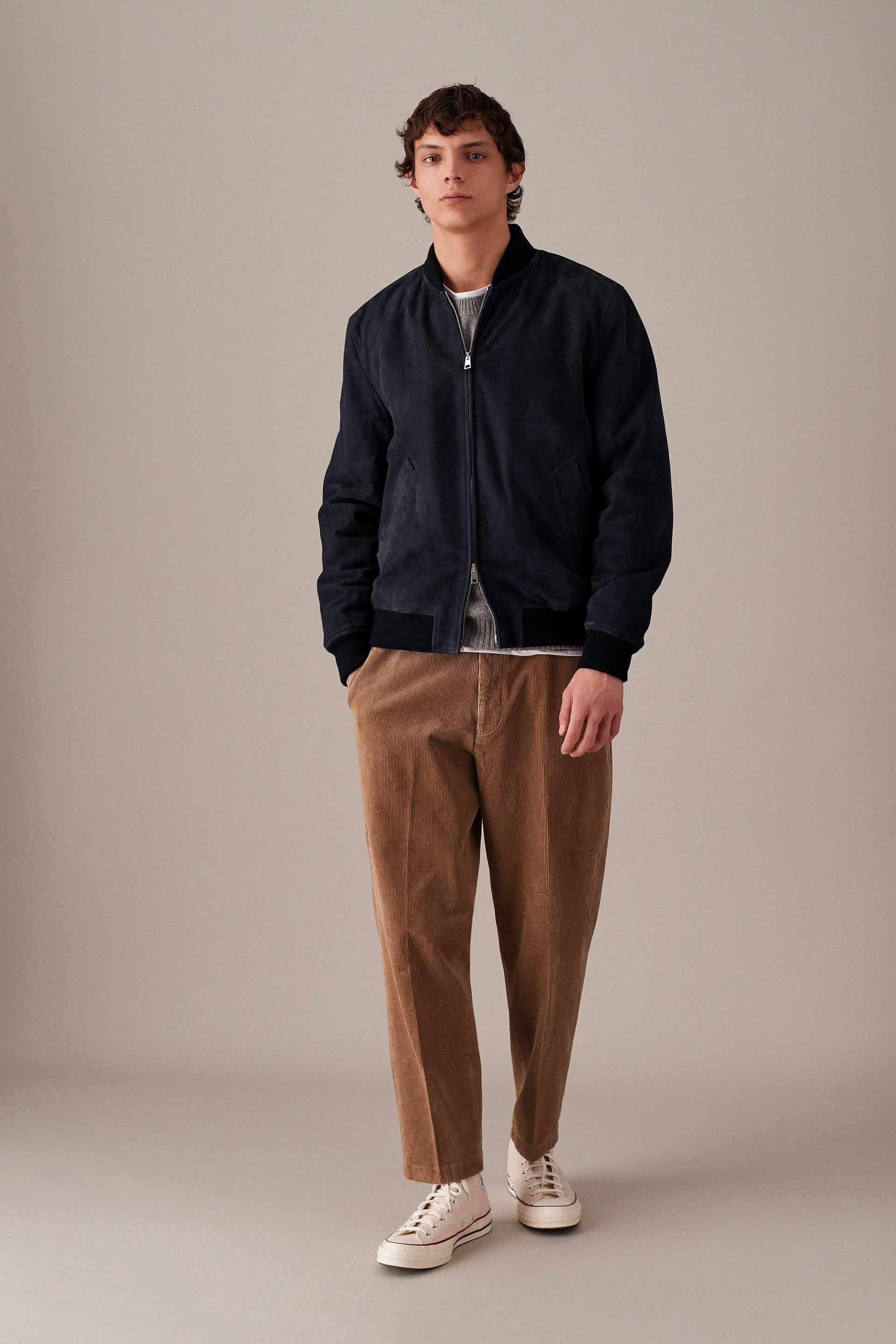 GIUBBOTTO INBOTTITO, SUEDE - Dark blue