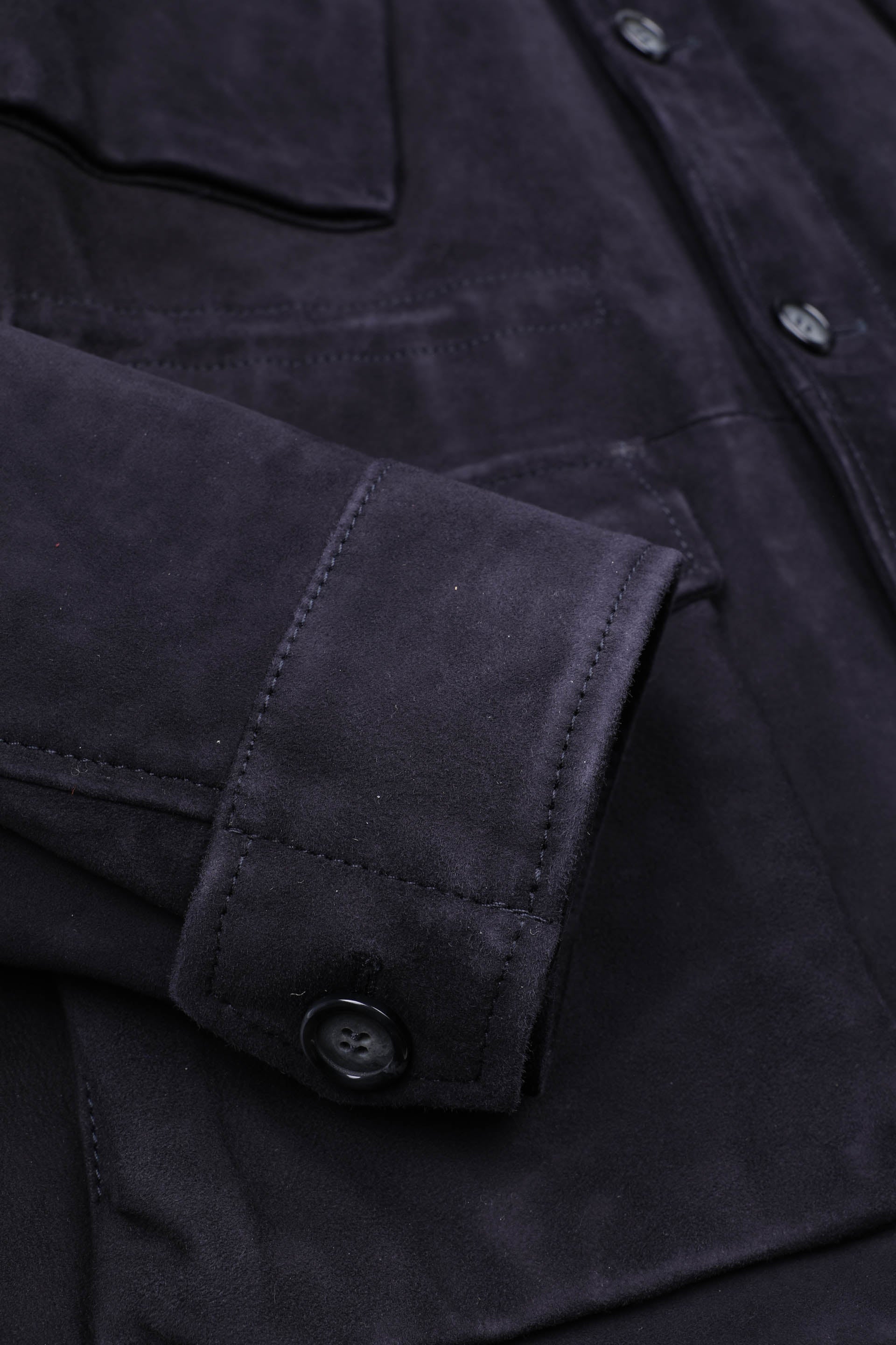 Padded field jacket in suede leather - Dark blue