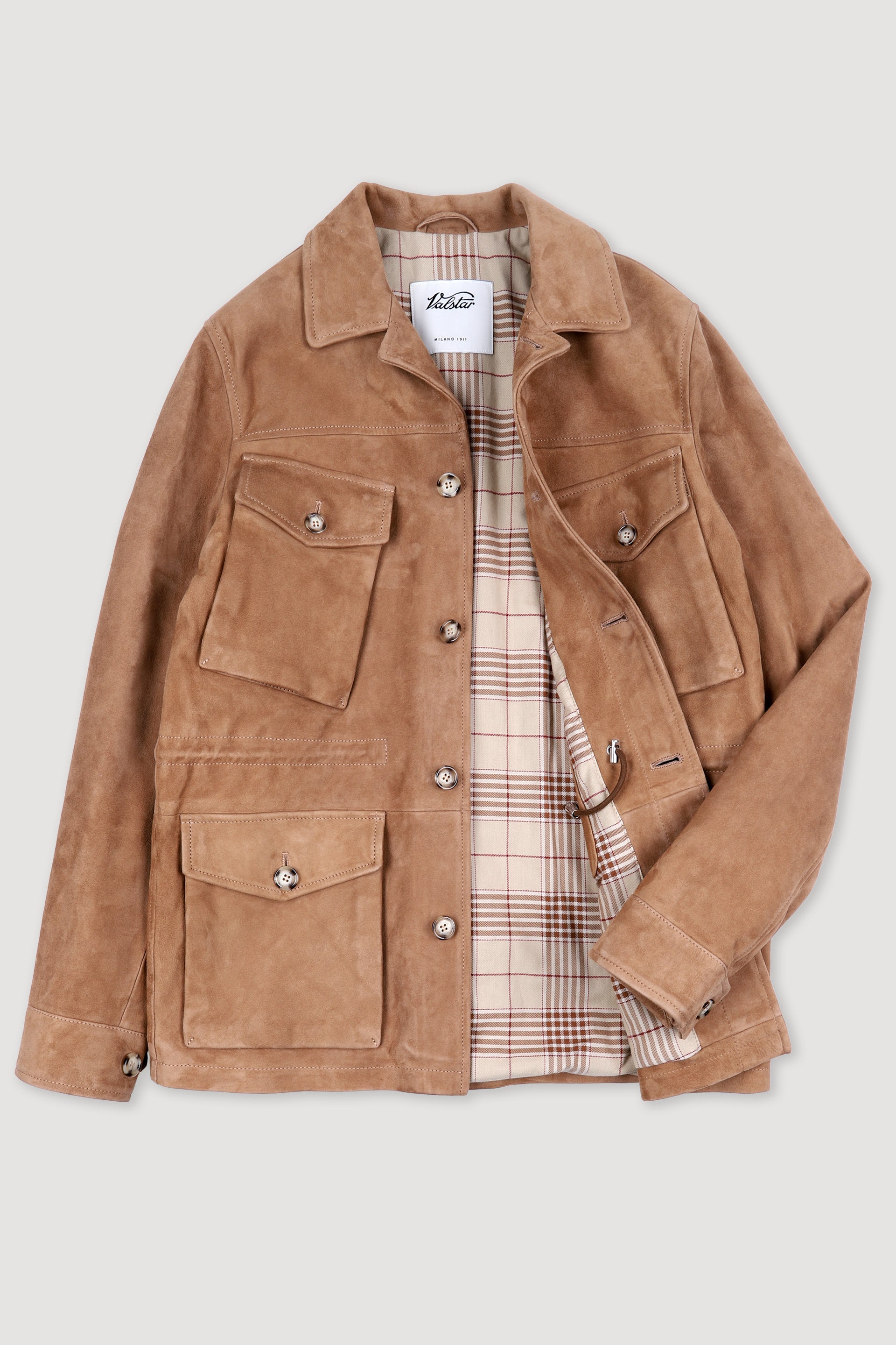 Padded field jacket in suede leather. Beige - Arachide