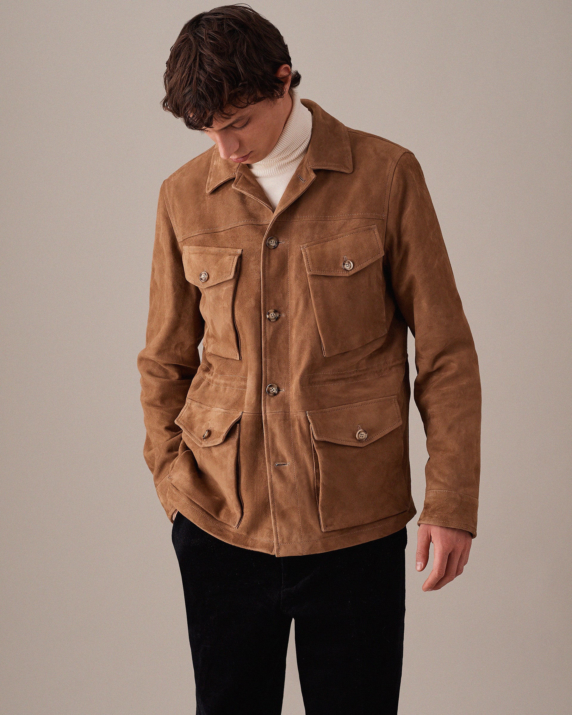 Field jacket in suede, imbottita. Beige - Arachide