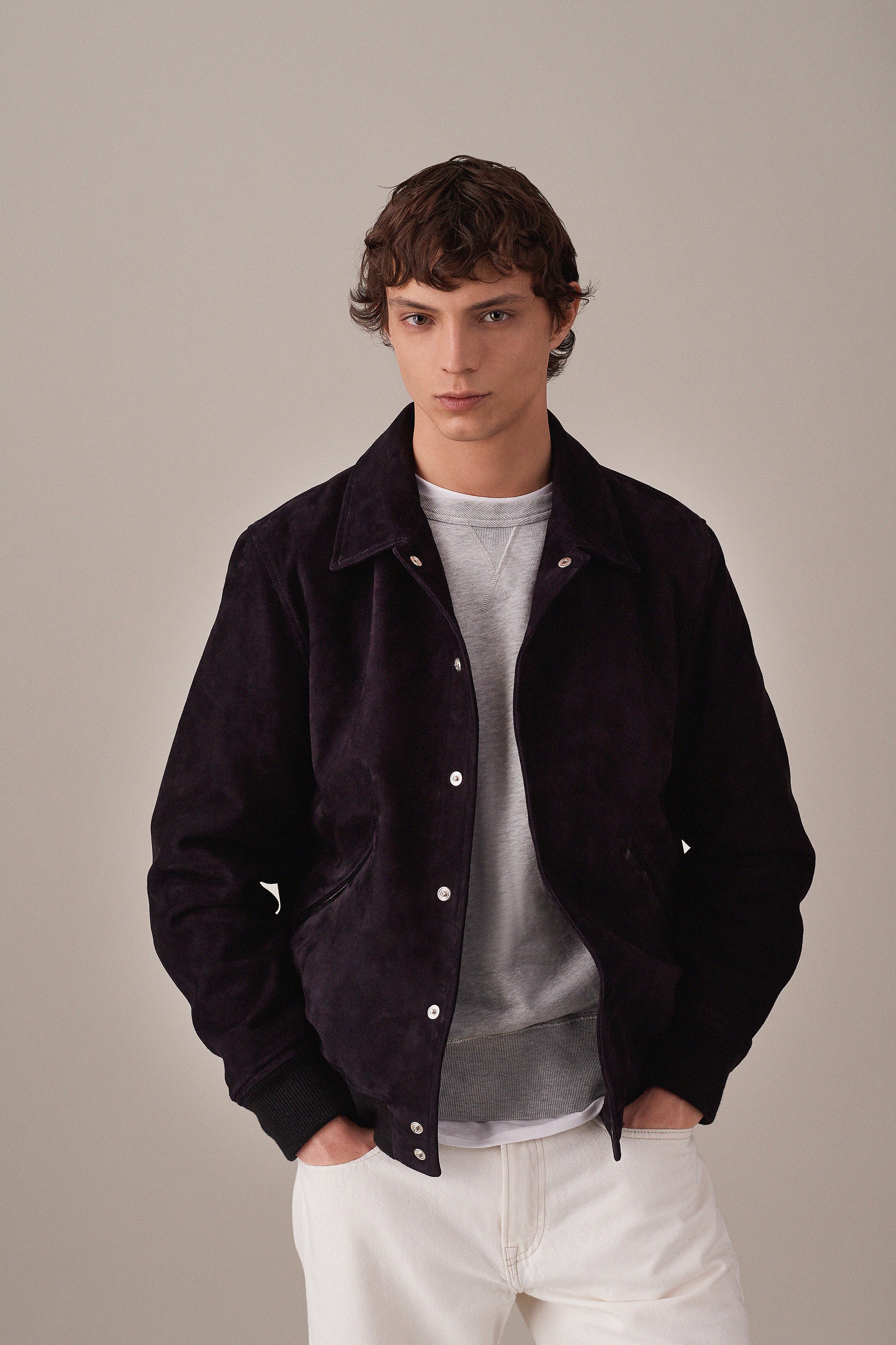 GIUBBOTTO INBOTTITO, SUEDE - Dark blue/black