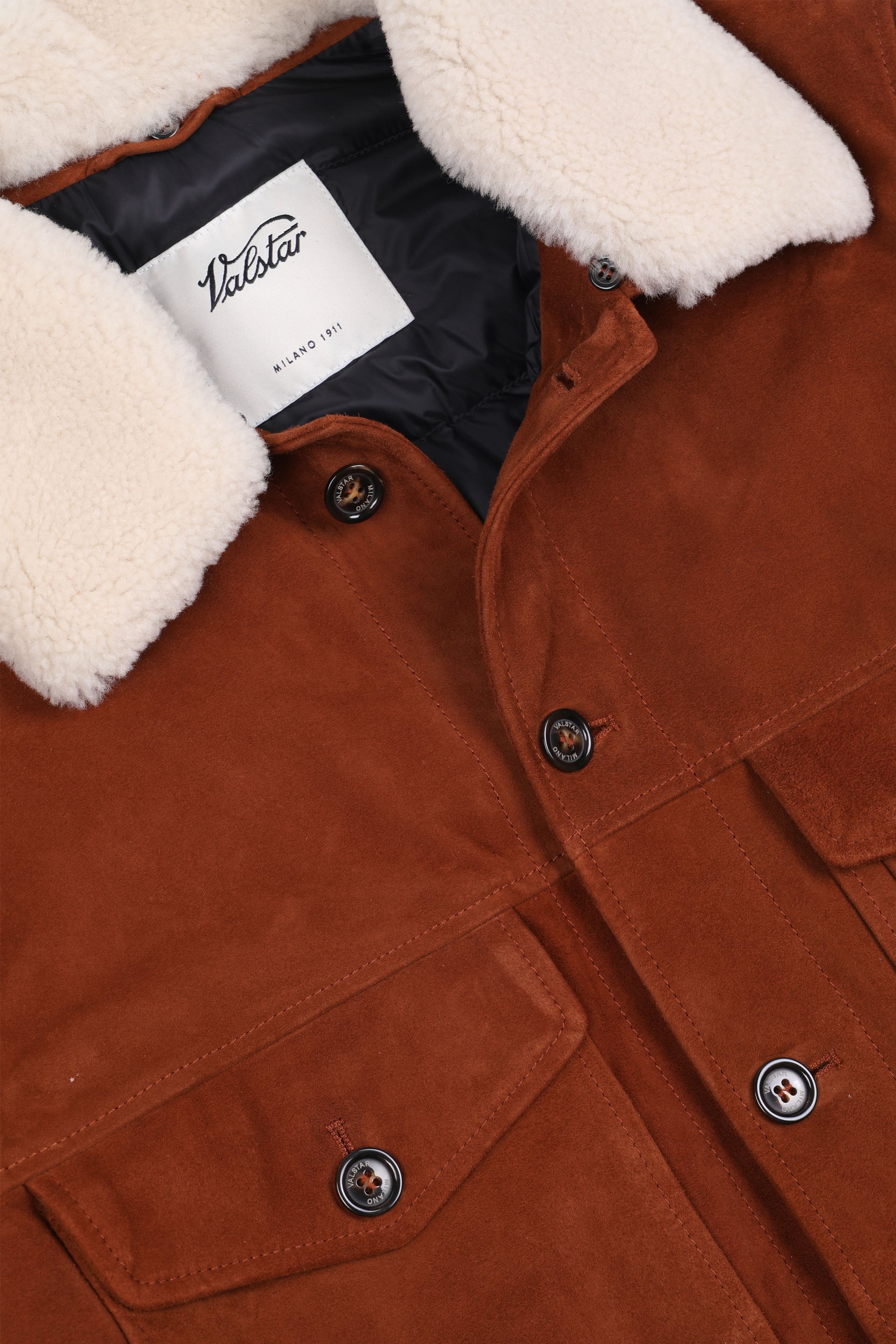 GIACCA MONTANA IMBOTTITA PIUMA, COLLO IN MONTONE, SUEDE - Brandy