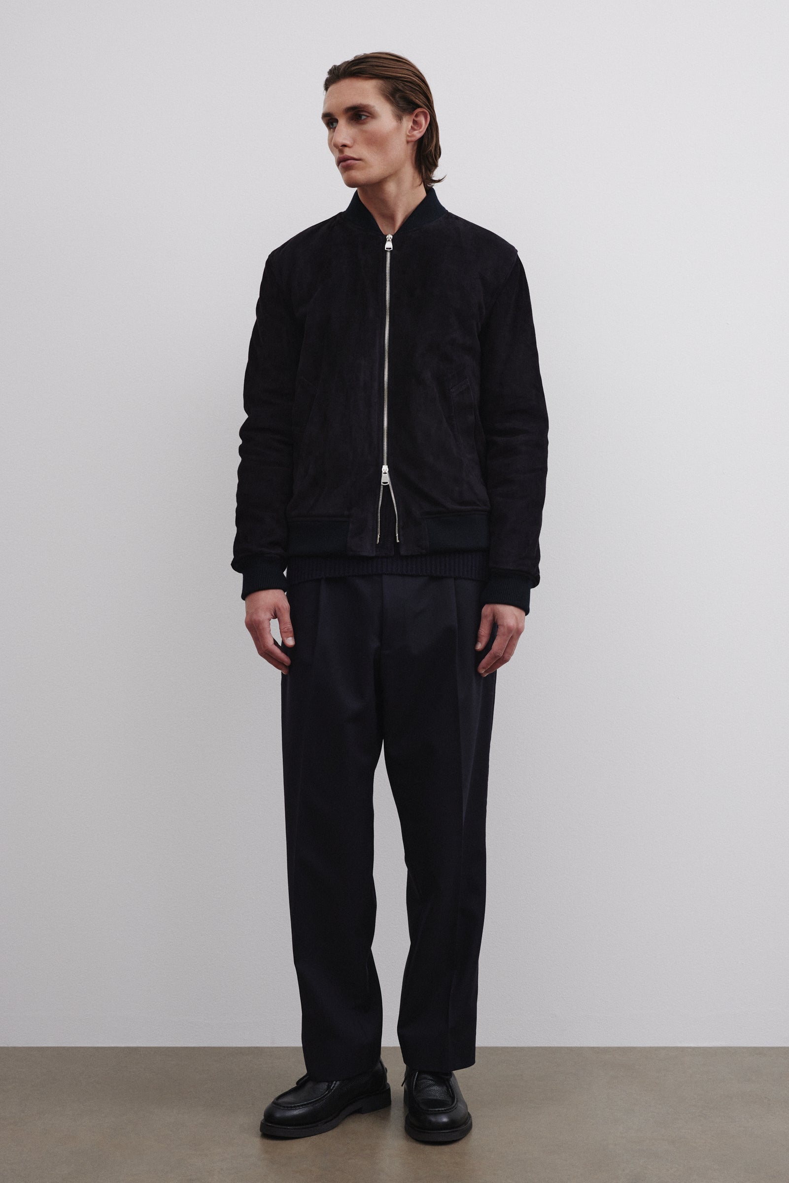 GIUBBOTTO BOMBER IMBOTTITO, LIGHT SOFT SUEDE - Dark blue