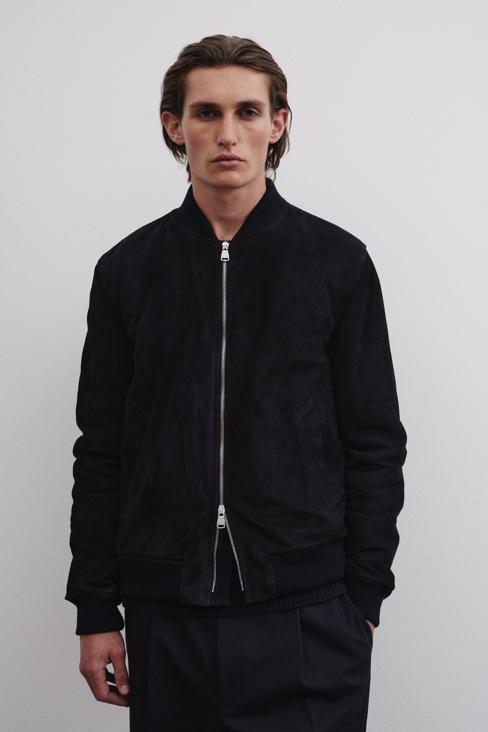 GIUBBOTTO BOMBER IMBOTTITO, LIGHT SOFT SUEDE - Dark blue
