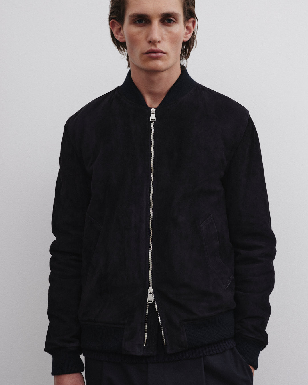 Bomber in suede imbottito. Blu - Dark blue