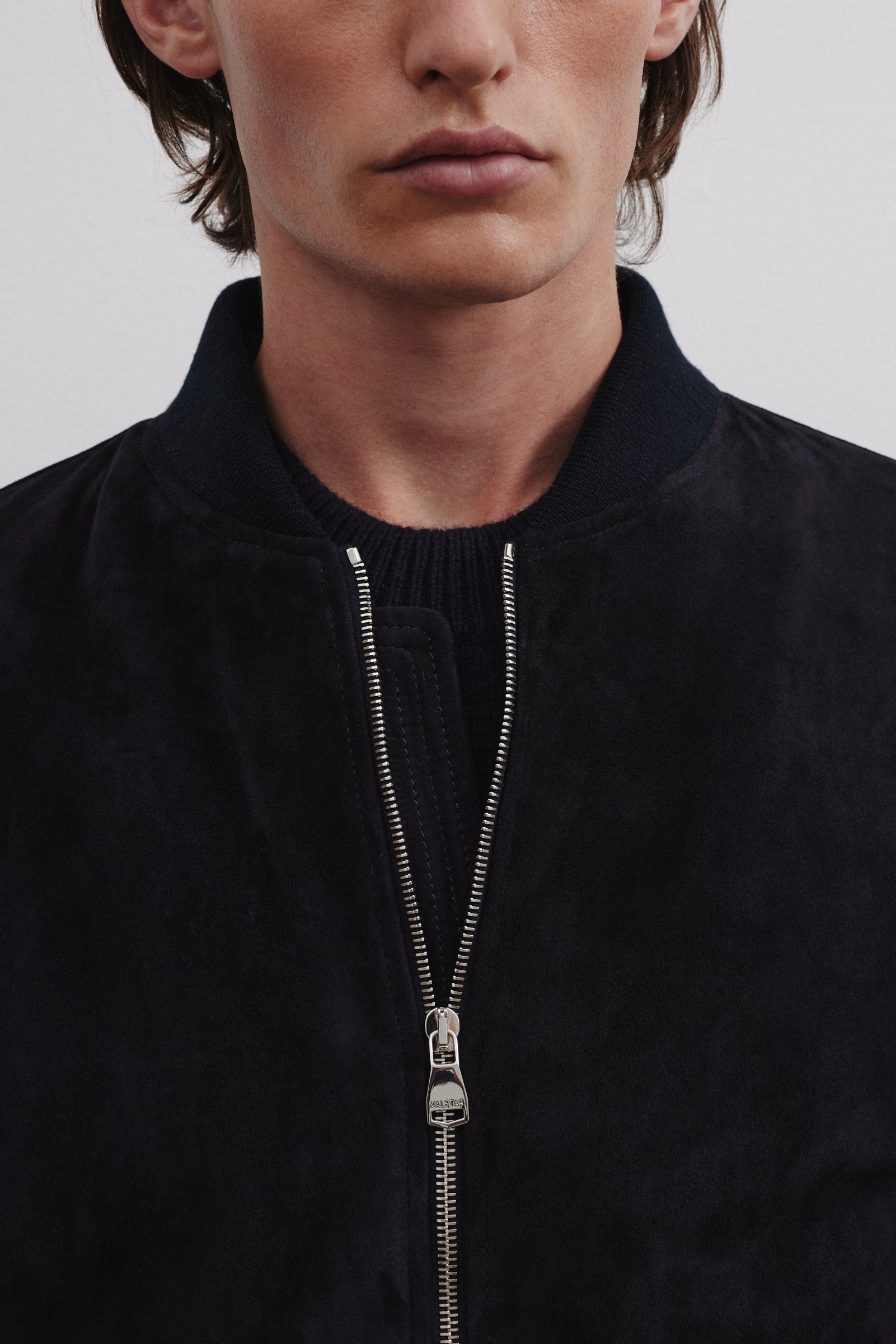 GIUBBOTTO BOMBER IMBOTTITO, LIGHT SOFT SUEDE - Dark blue