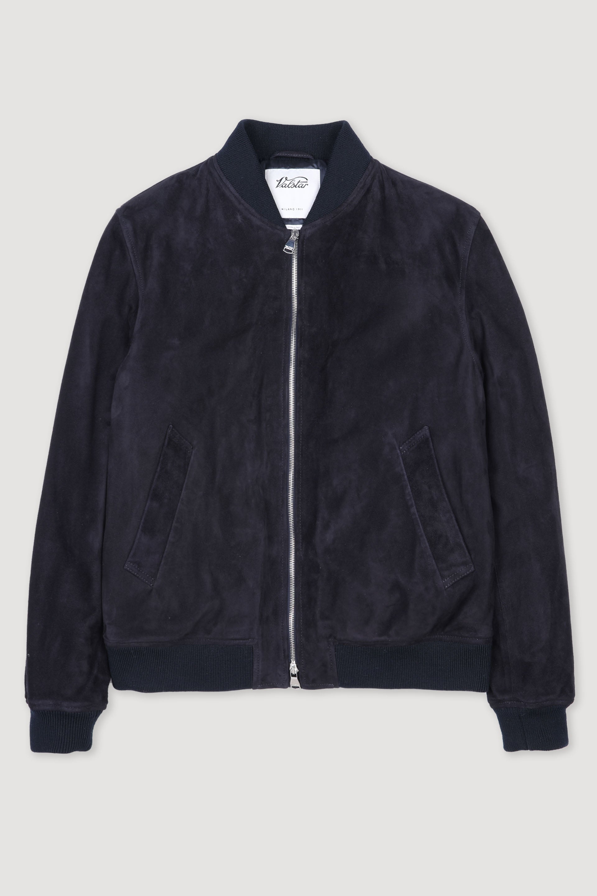 Padded bomber jacket in suede leather - Dark blue