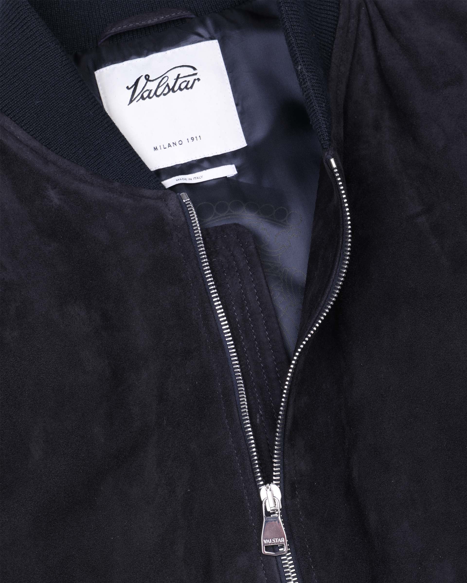 Padded bomber jacket in suede leather - Dark blue
