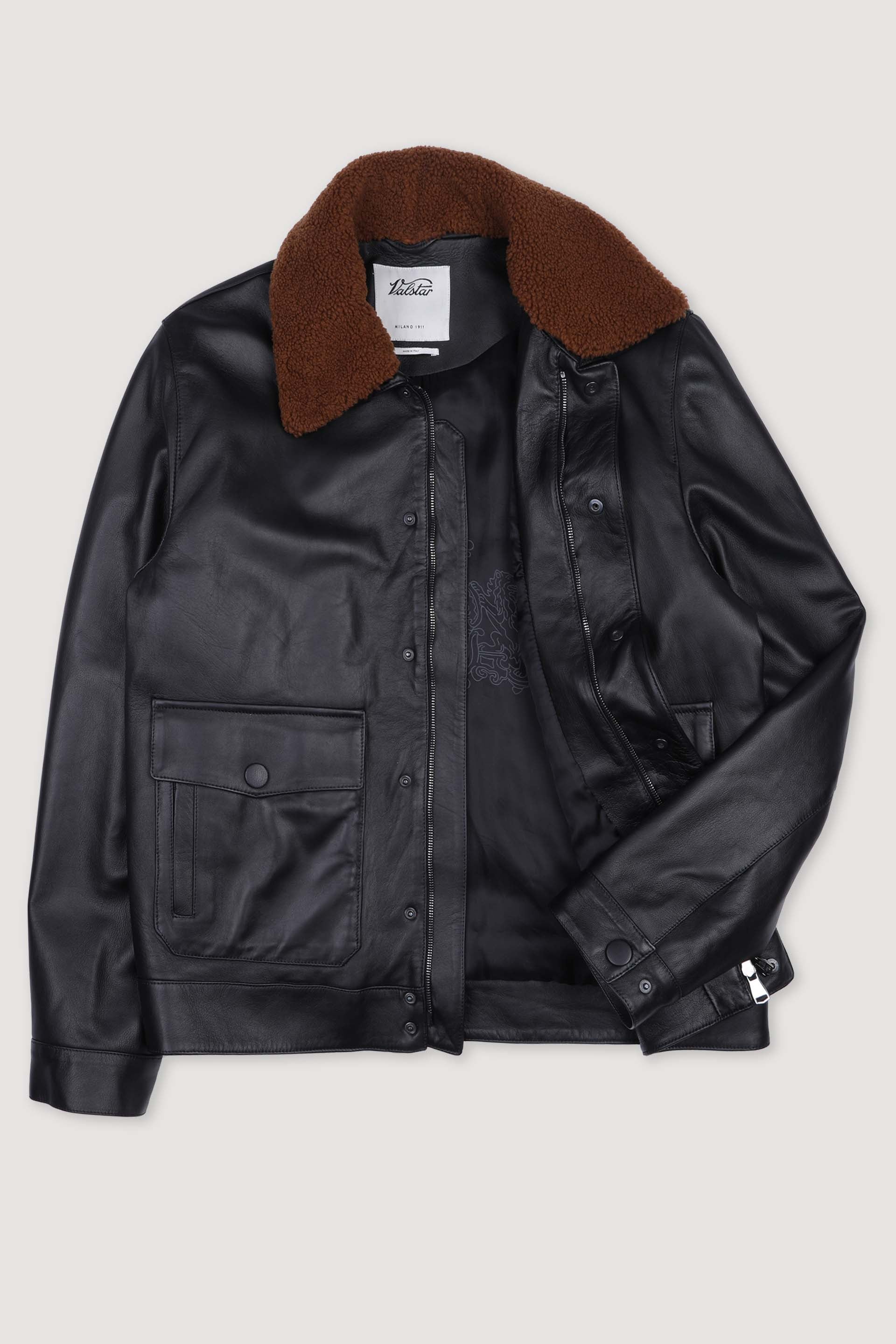 Tom padded bomber jacket in nappa with shearling collar. - Black