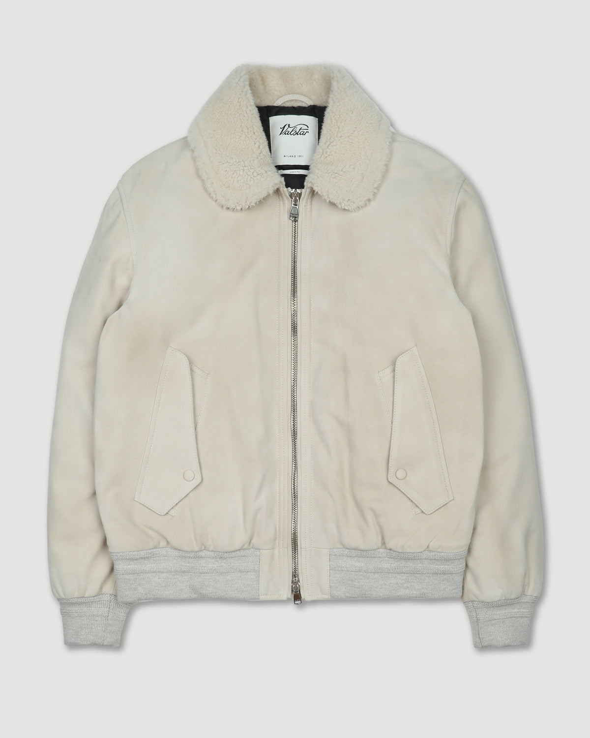 Giubbotto aviatore Cudden in suede, imbottito in piuma e rifinito con collo in montone. Beige - Rafia