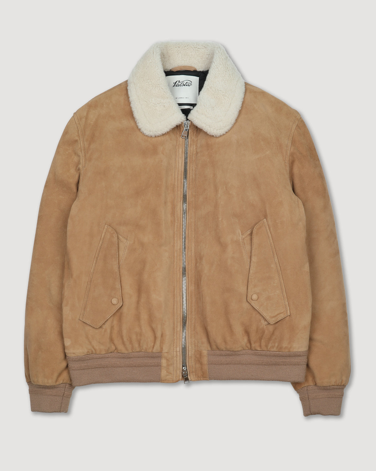 Giubbotto aviatore Cudden in suede, imbottito in piuma e rifinito con collo in montone. Beige - Arachide