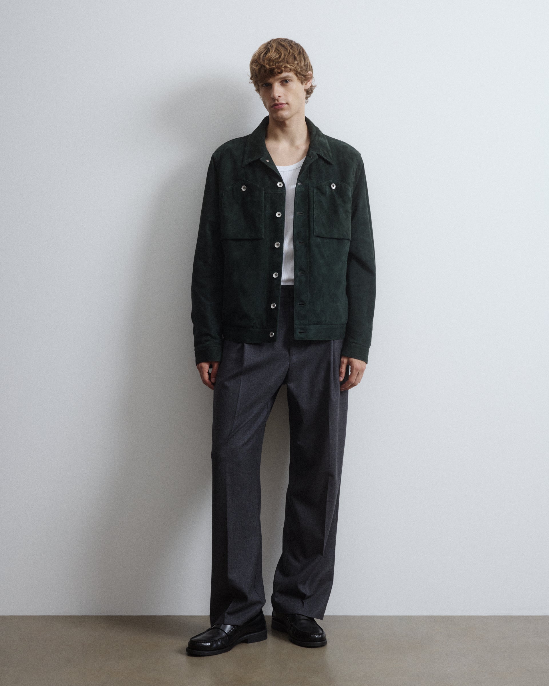 UOMO-TRUCKER JKT CON BOTTONI A CHIODO IN SUEDE, IMBOTTITO - Verdone