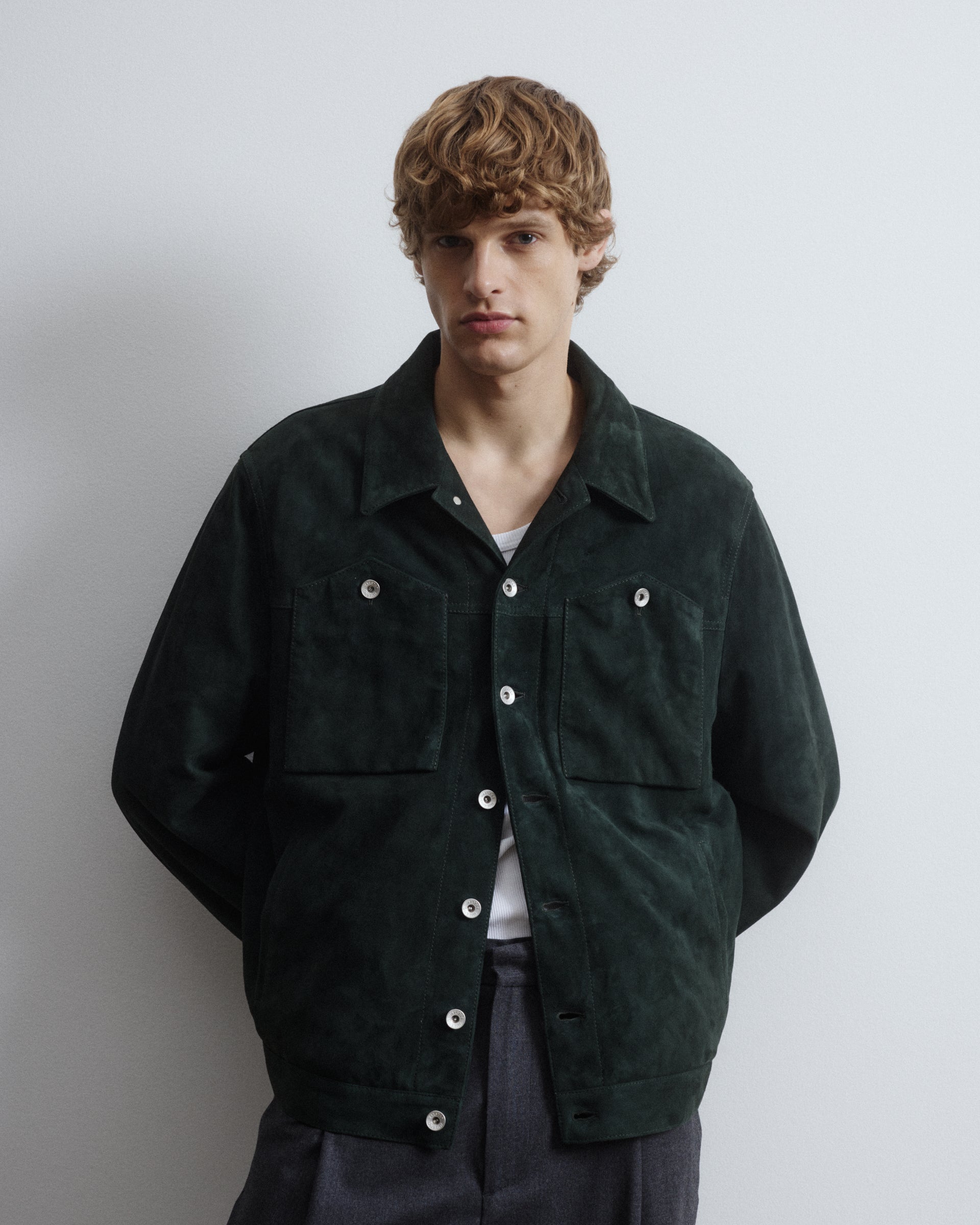 UOMO-TRUCKER JKT CON BOTTONI A CHIODO IN SUEDE, IMBOTTITO - Verdone