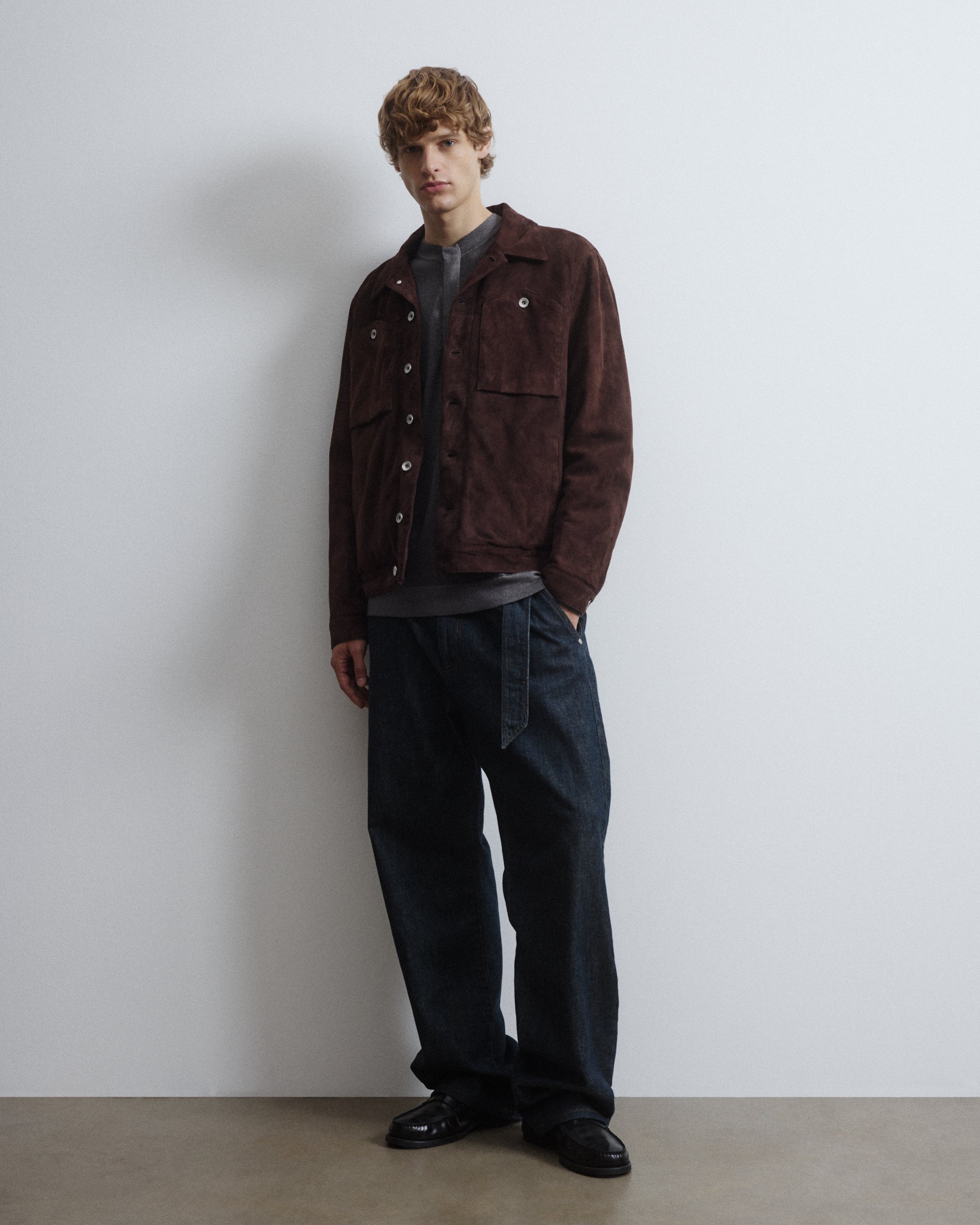 UOMO-TRUCKER JKT CON BOTTONI A CHIODO IN SUEDE, IMBOTTITO - Caffè