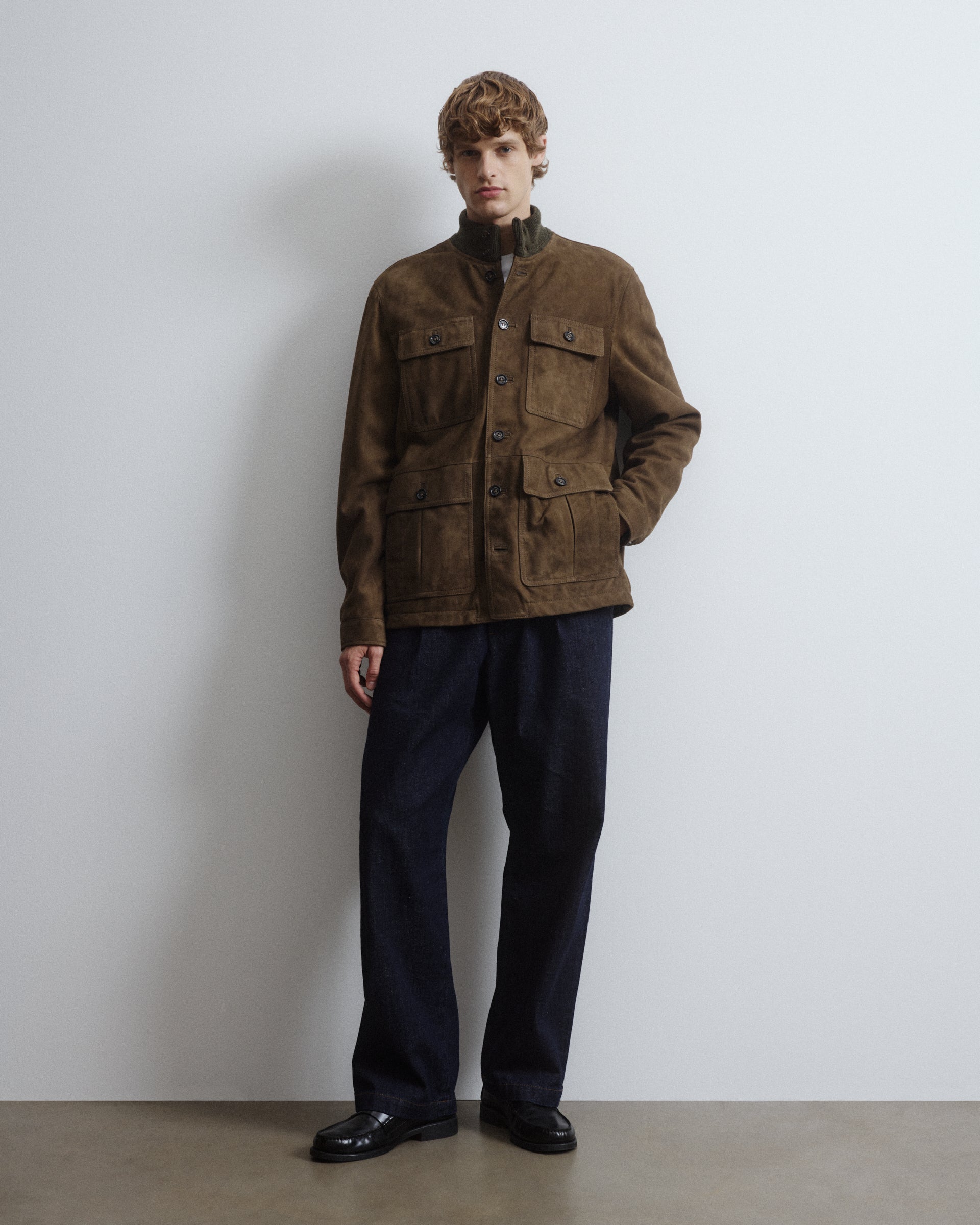 Field jacket Brera in suede, imbottita e collo in maglia di lana. Verde - Muschio