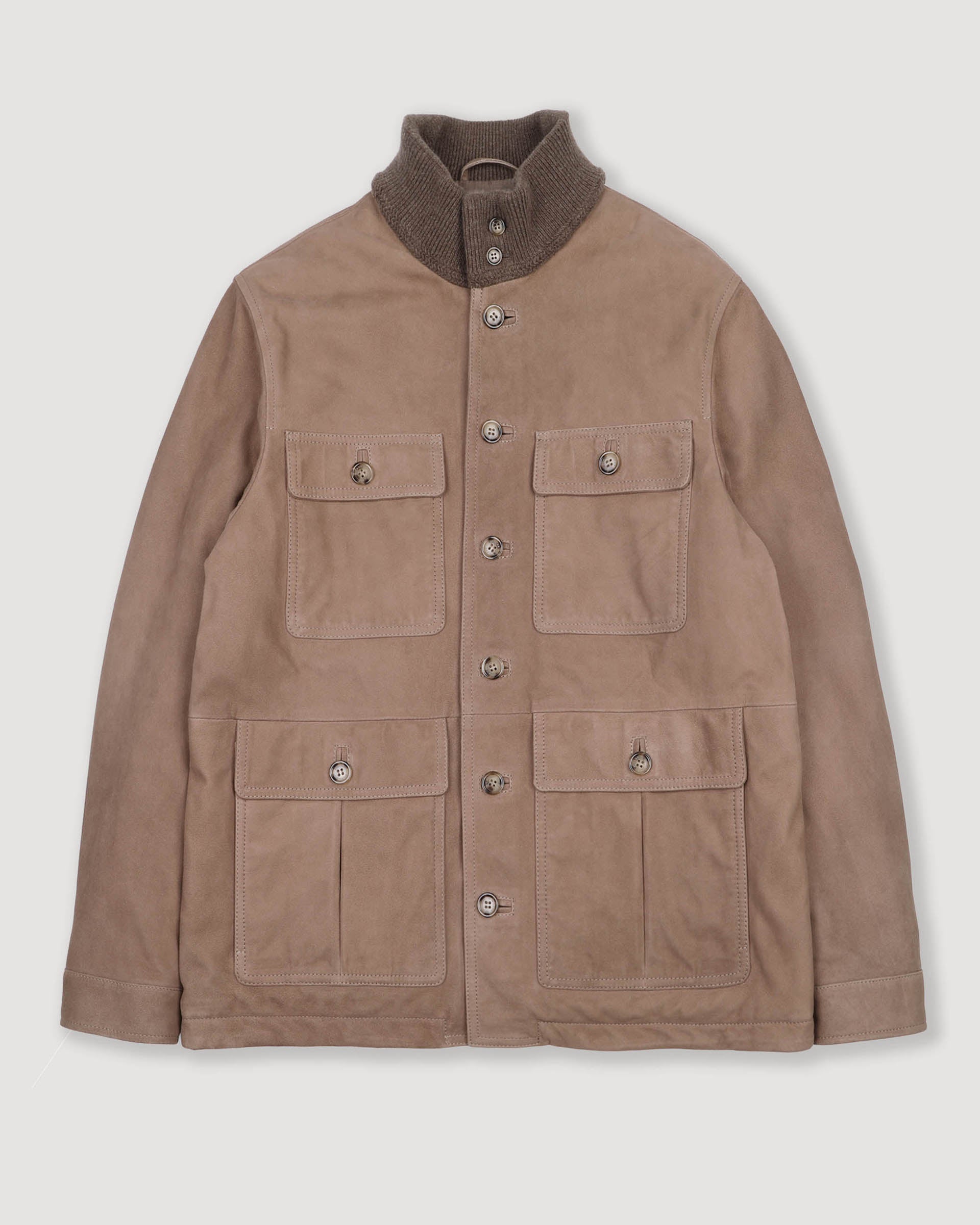 Field jacket Brera in suede, imbottita e collo in maglia di lana. Marrone - Grege