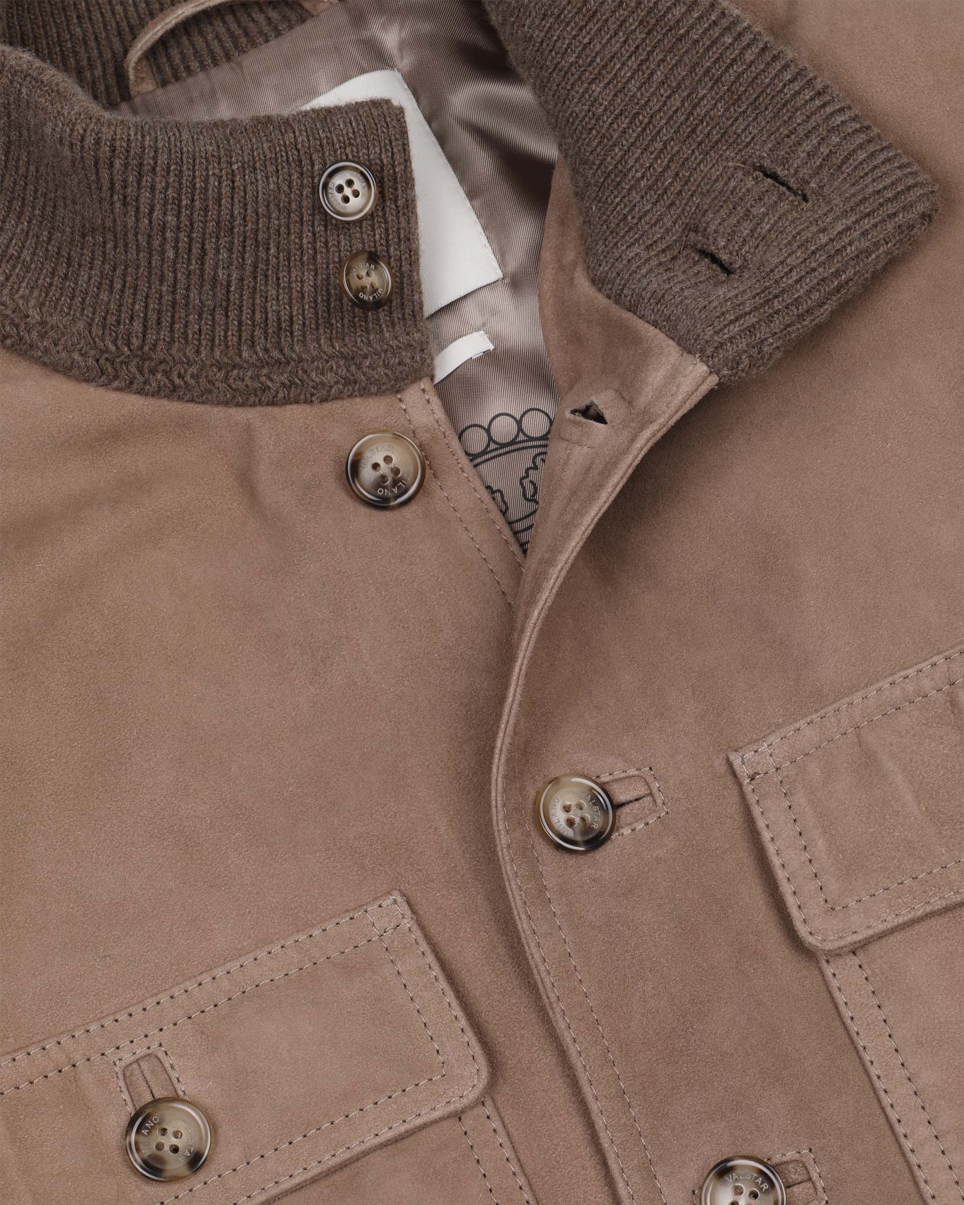 Field jacket Brera in suede, imbottita e collo in maglia di lana. Marrone - Grege