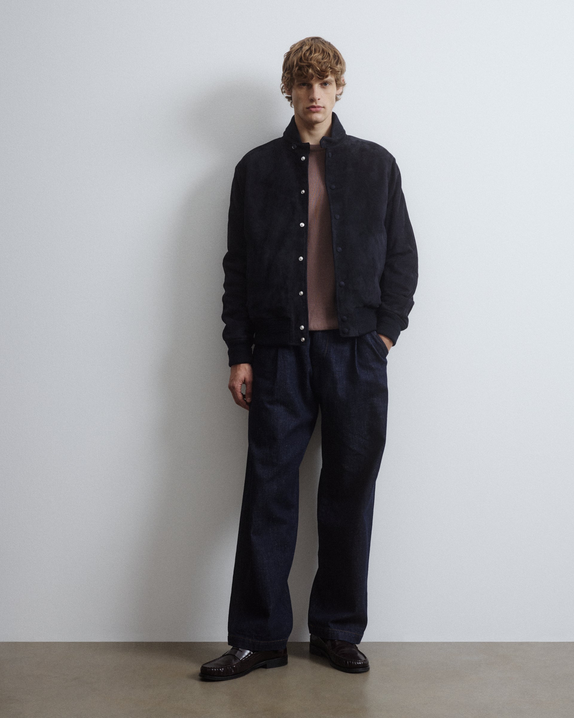 Giubbotto bomber Voyd in suede, imbottito. Blu - Dark blue