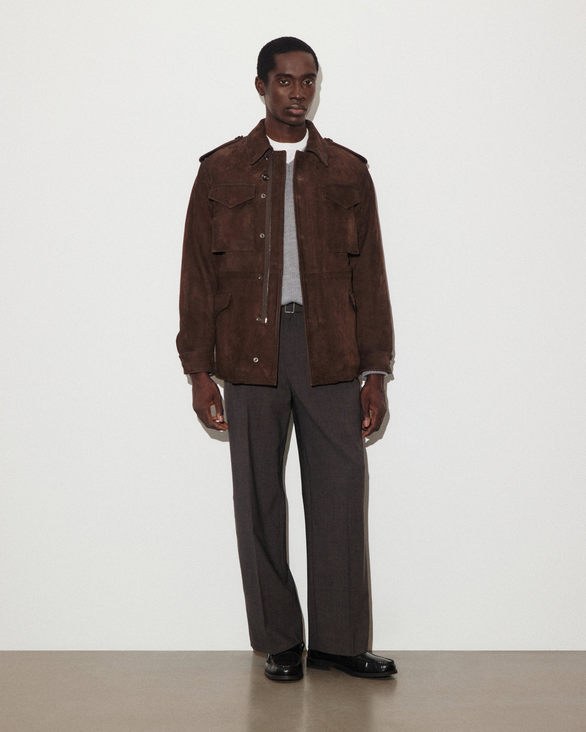 Field jacket Stanley in heavy suede, imbottita. Marrone - Brown