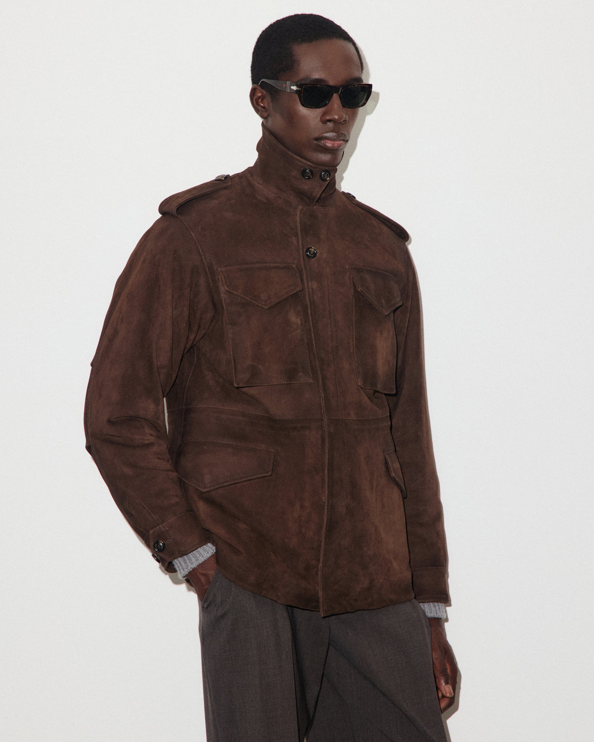 Field jacket Stanley in heavy suede, imbottita. Marrone - Brown