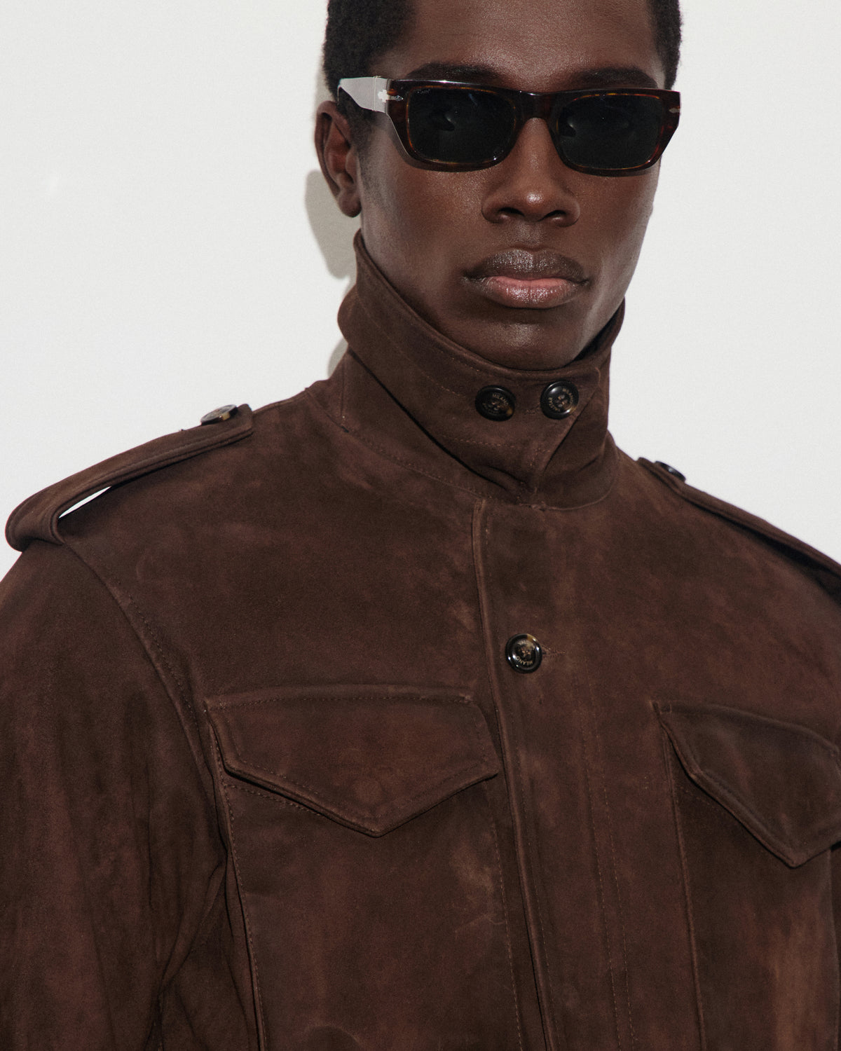 Field jacket Stanley in heavy suede, imbottita. Marrone - Brown