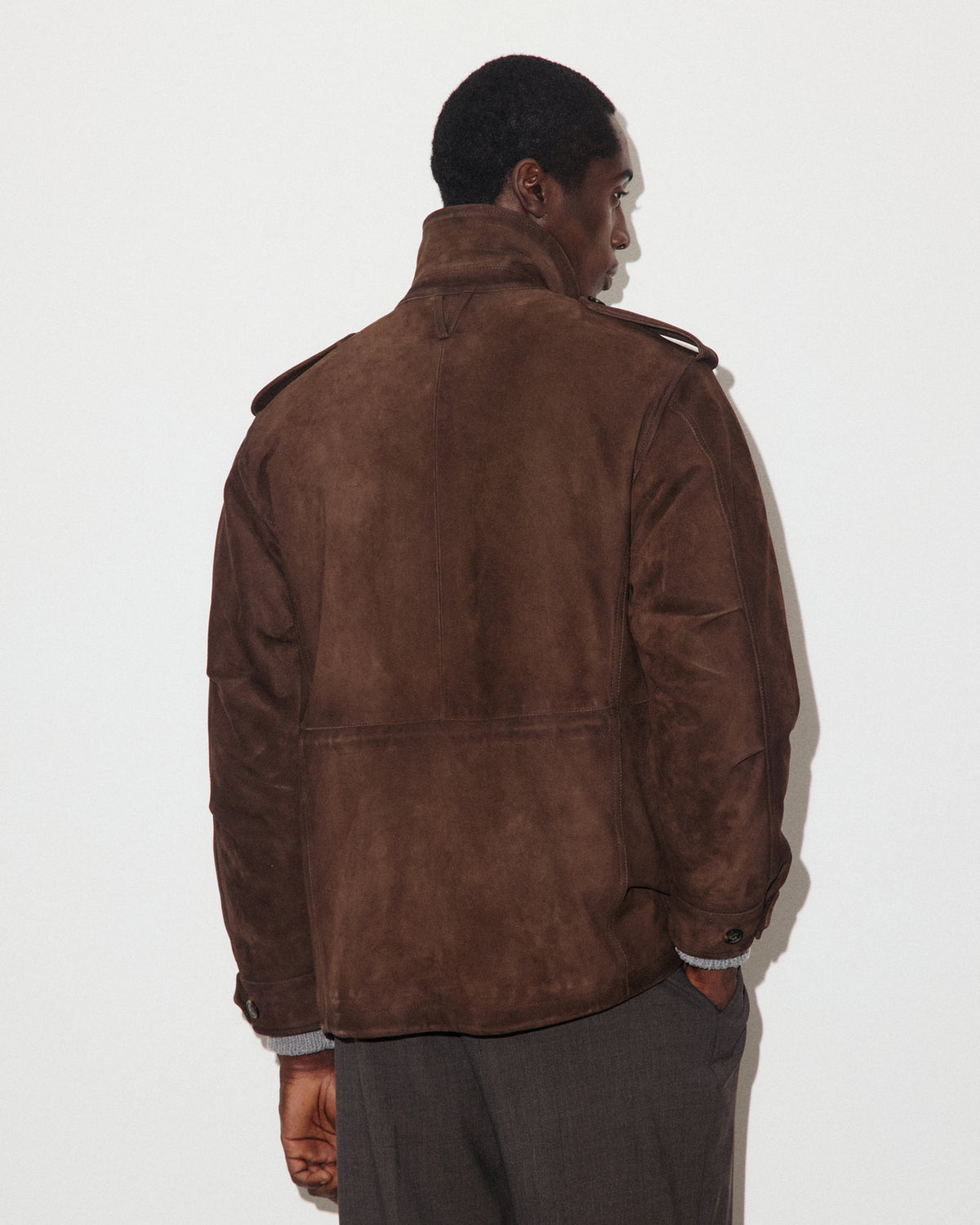 Field jacket Stanley in heavy suede, imbottita. Marrone - Brown