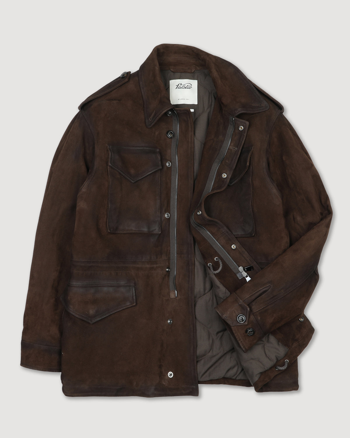Field jacket Stanley in heavy suede, imbottita. Marrone - Brown