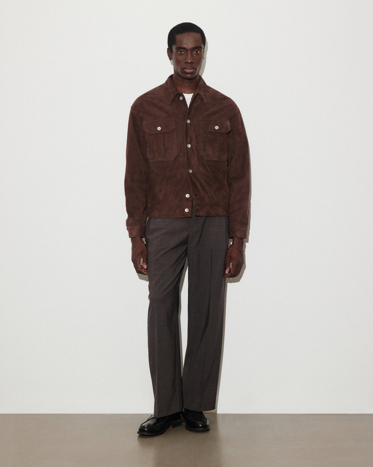 Trucker jacket Ian in suede, imbottita. Marrone - Caffè