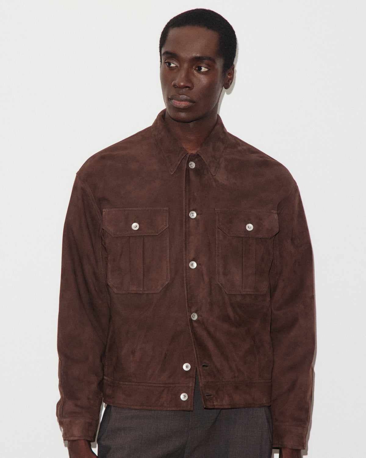 Trucker jacket Ian in suede, imbottita. Marrone - Caffè