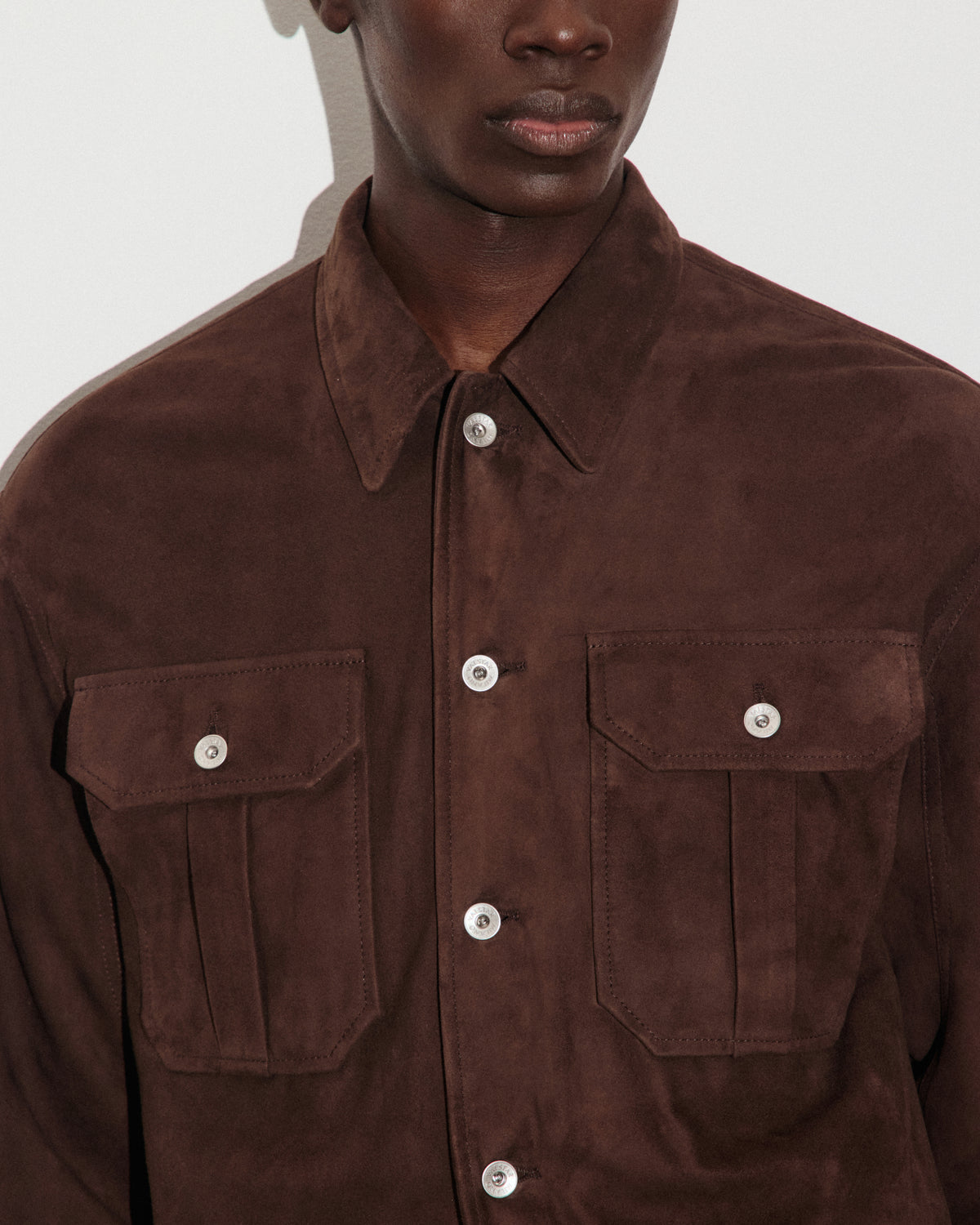 Trucker jacket Ian in suede, imbottita. Marrone - Caffè