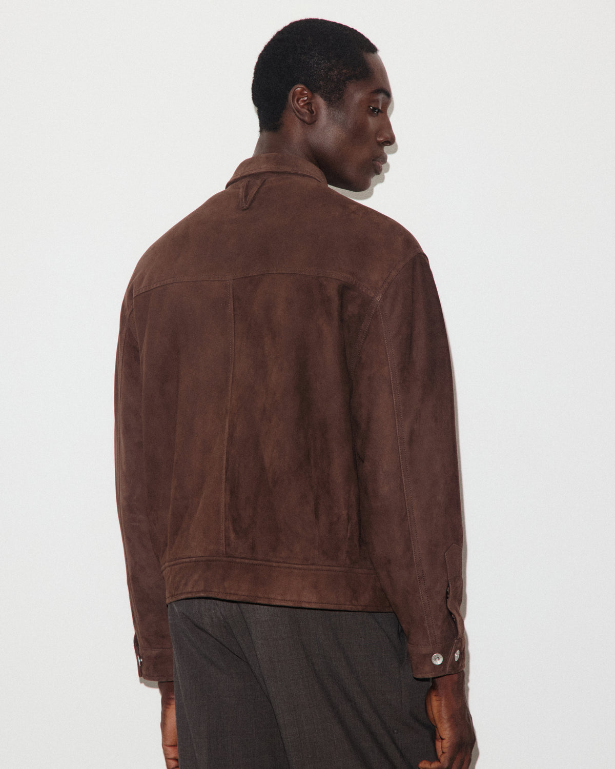 Trucker jacket Ian in suede, imbottita. Marrone - Caffè