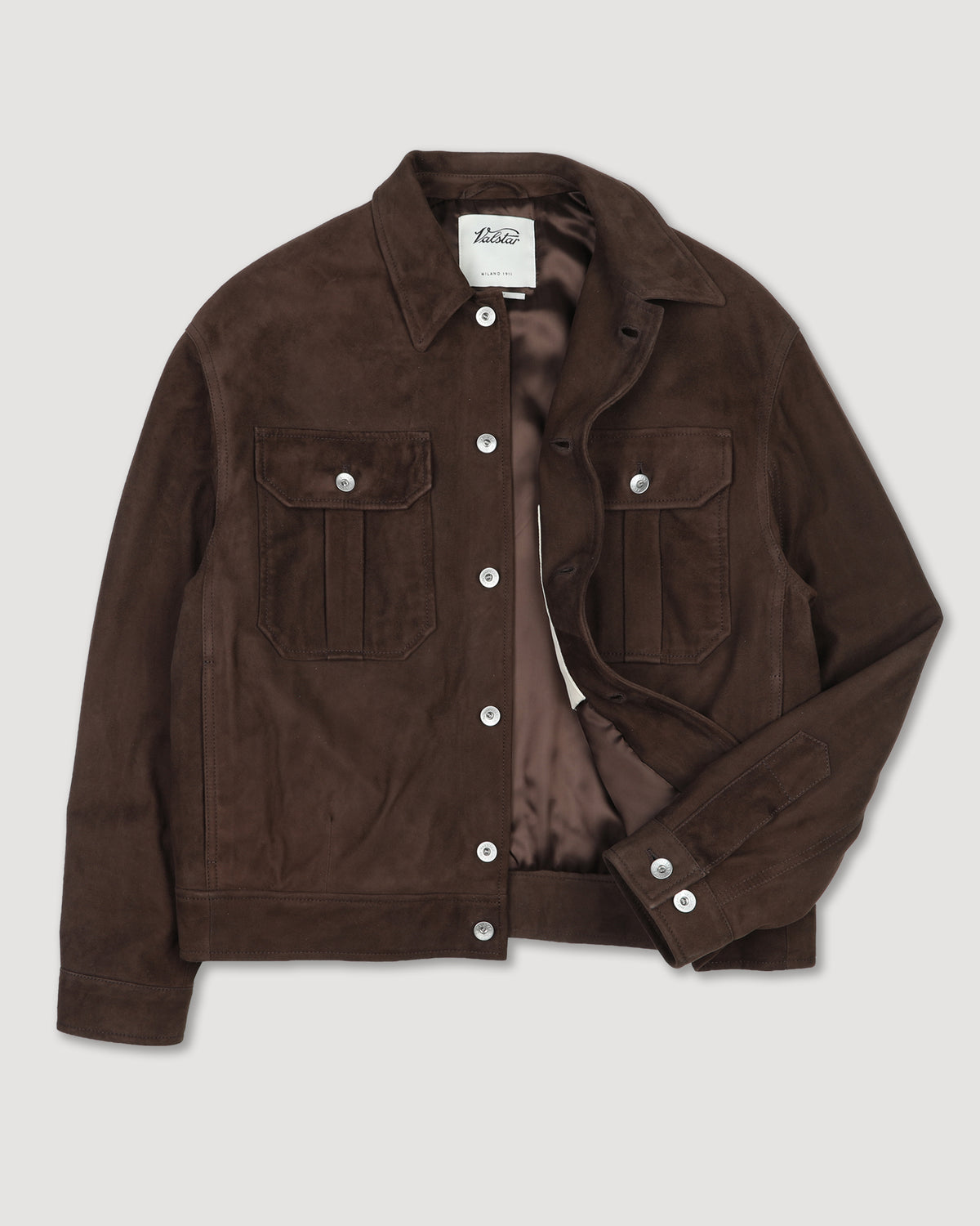 Trucker jacket Ian in suede, imbottita. Marrone - Caffè
