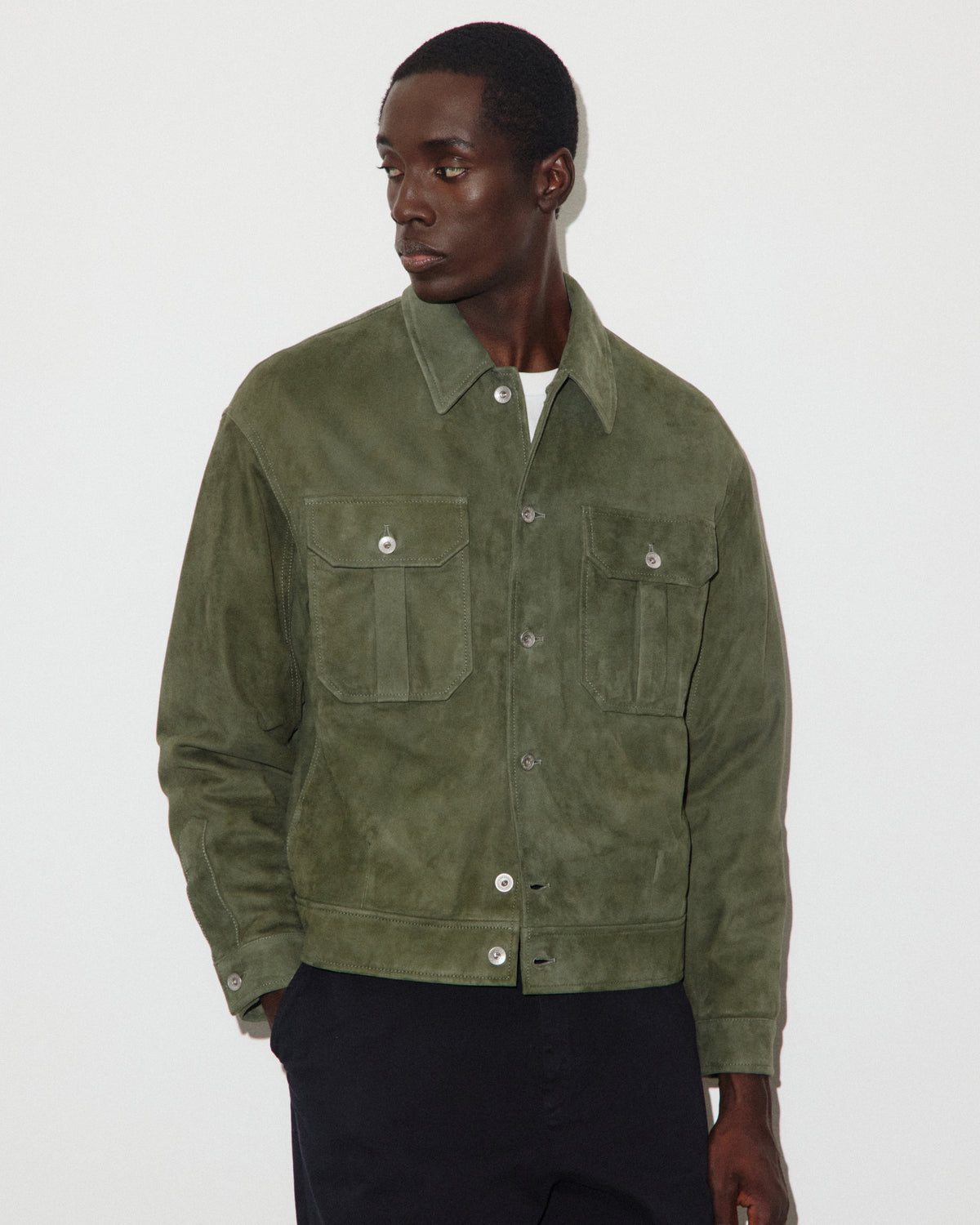 Trucker jacket Ian in suede, imbottita. Verde - Basil